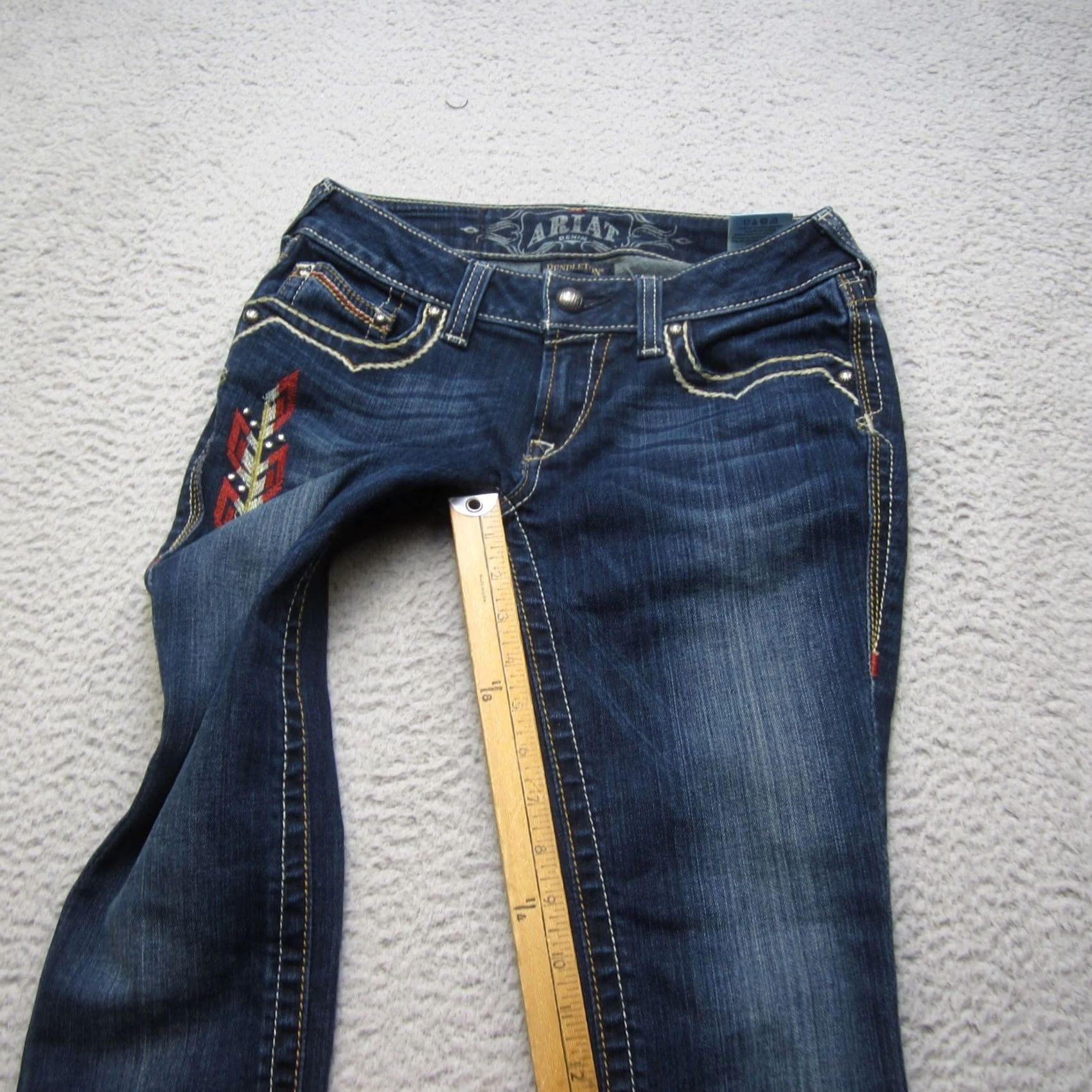 Ariat Ariat Pendleton Jeans Women 26 Blue Aztec Trouser Rodeo Western Thick Stitch Size 26" / US 2 / IT 38 - 5 Thumbnail