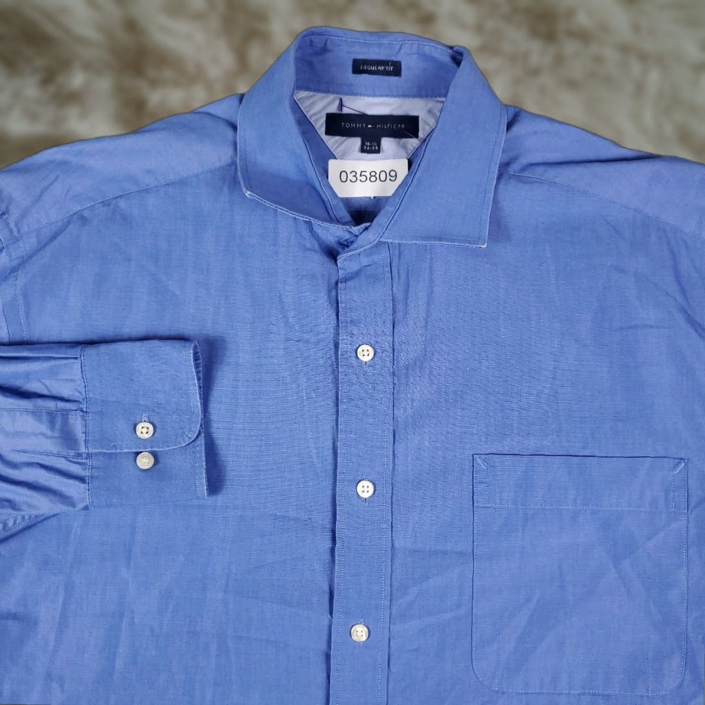 Tommy Hilfiger VINTAGE Tommy Hilfiger Shirt Mens 16.5 Blue Dress Long Sleeve Button Up Collar Dress Shirt Men 16.5 Blue Modern Classic Preppy Size 42R - 1 Thumbnail