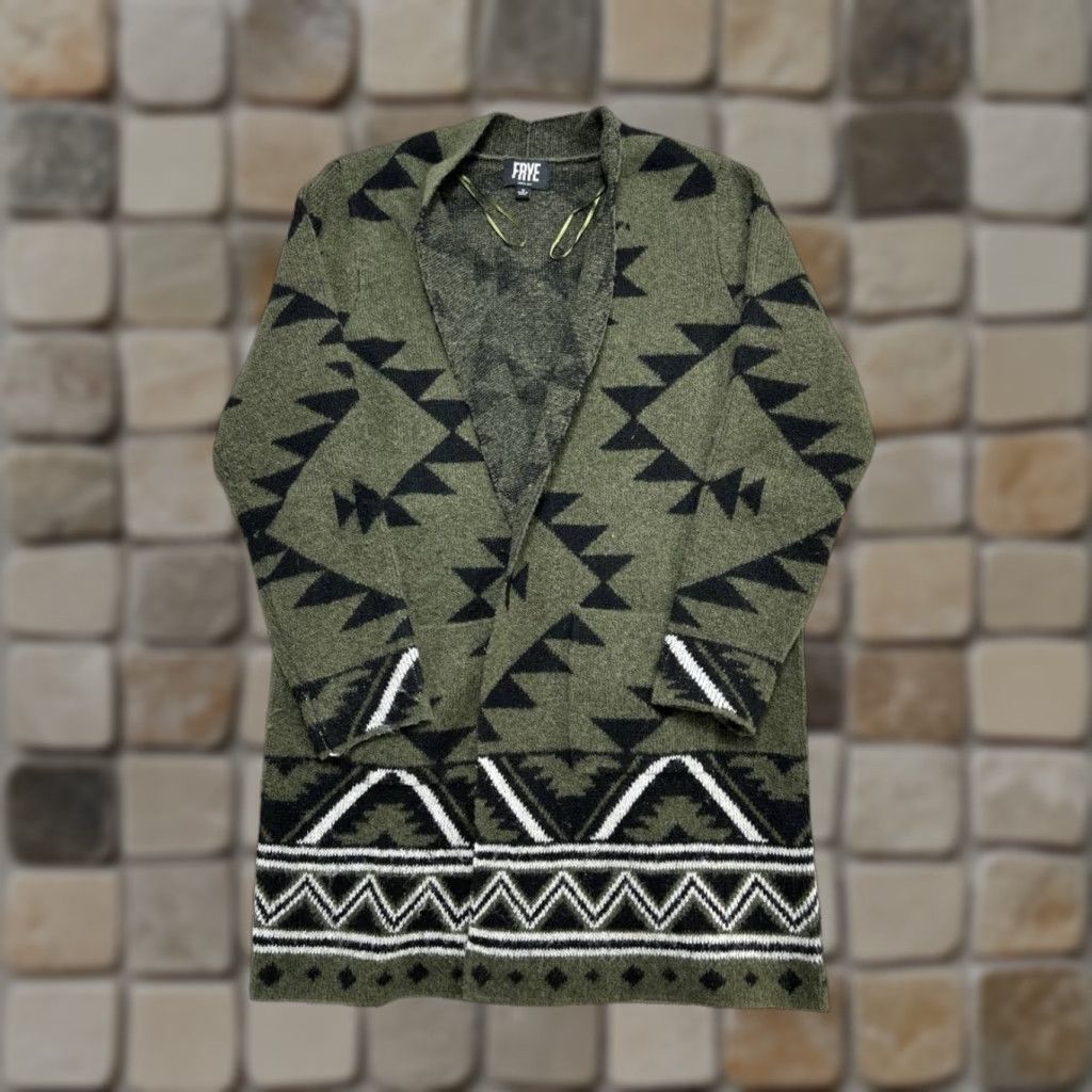 Frye Frye Cardigan Sweater Womens M Green Black White Knit Open Front Casual Geometric Vintage: No Size M / US 6-8 / IT 42-44 - 1 Thumbnail