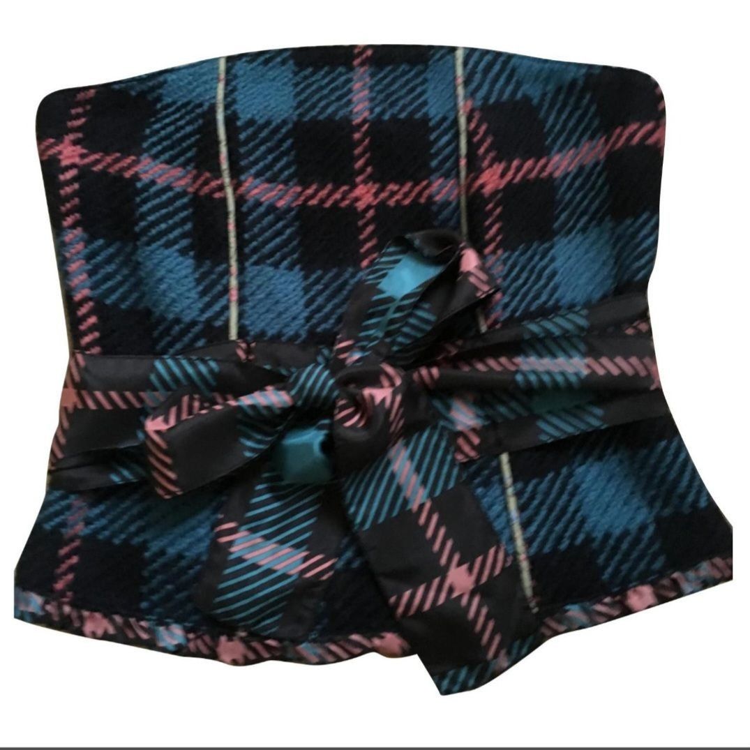 Designer Manoush Plaid Corset Strapless Top Size 40 US S Blue Wool Size S / US 4 / IT 40 - 1 Thumbnail