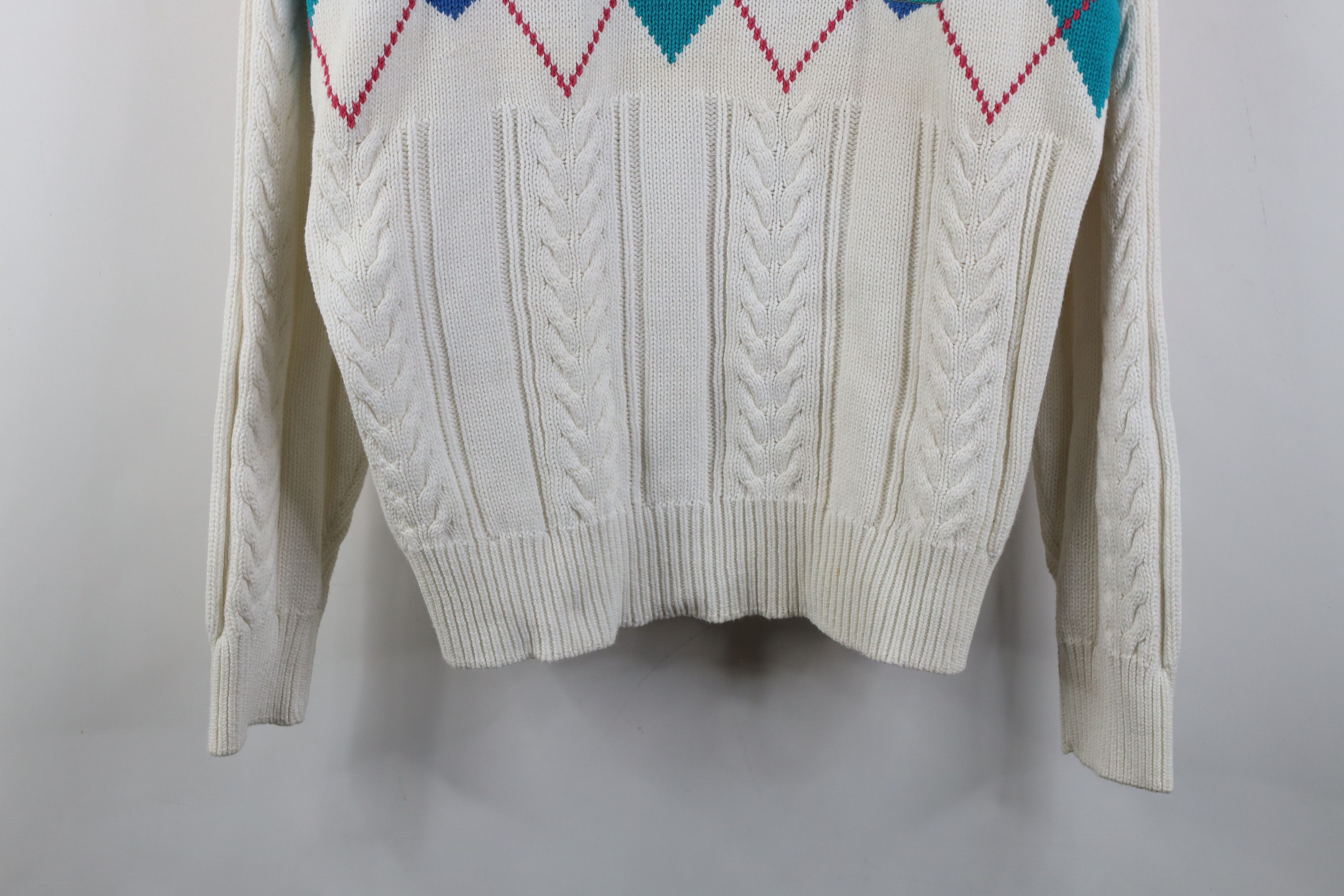 Vintage Vintage 90s Streetwear Diamond Chunky Cable Knit Sweater Size US L / EU 52-54 / 3 - 3 Thumbnail