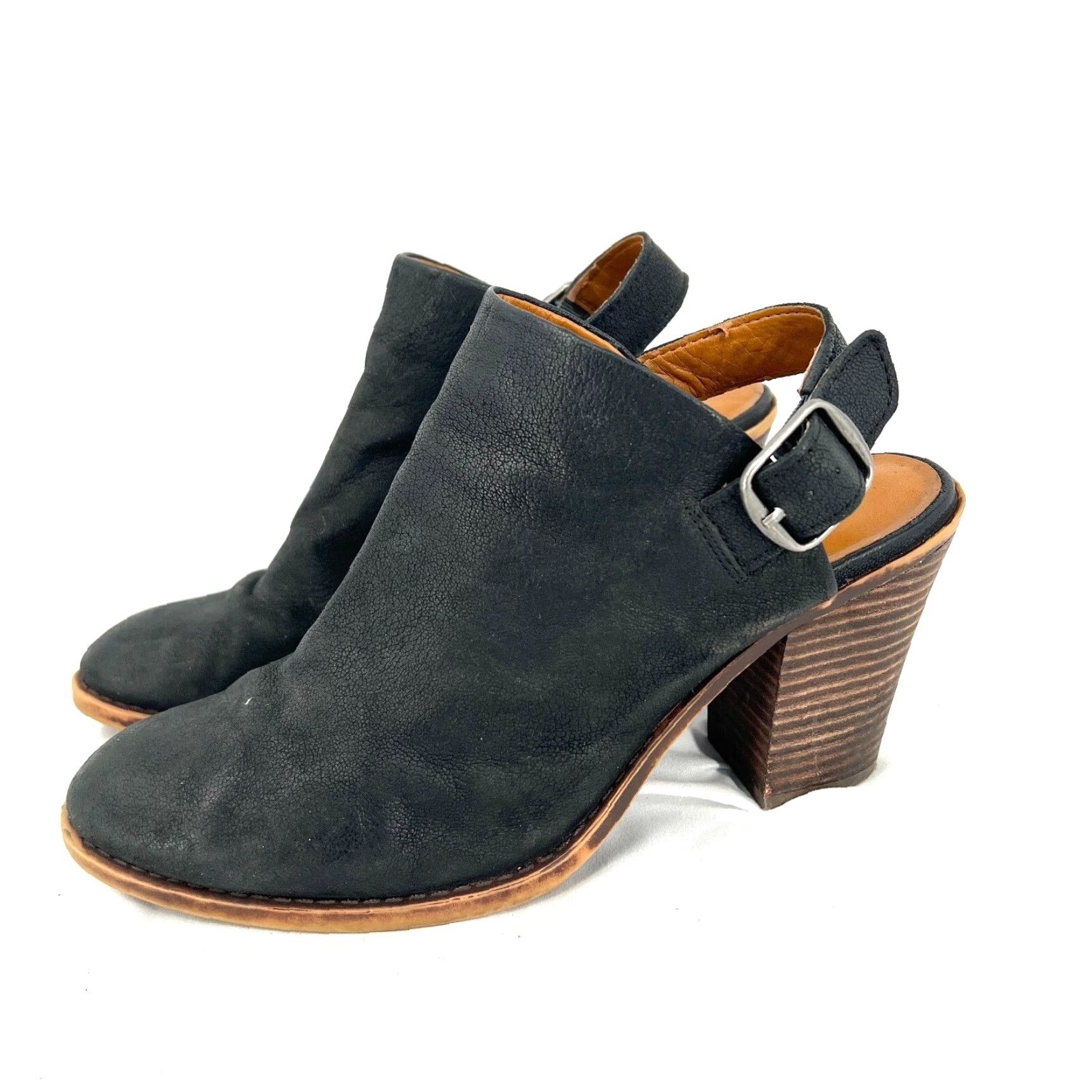 Lucky Brand Womens Black Slingback Mule Boots Chunky Heel Shoes 10 40
