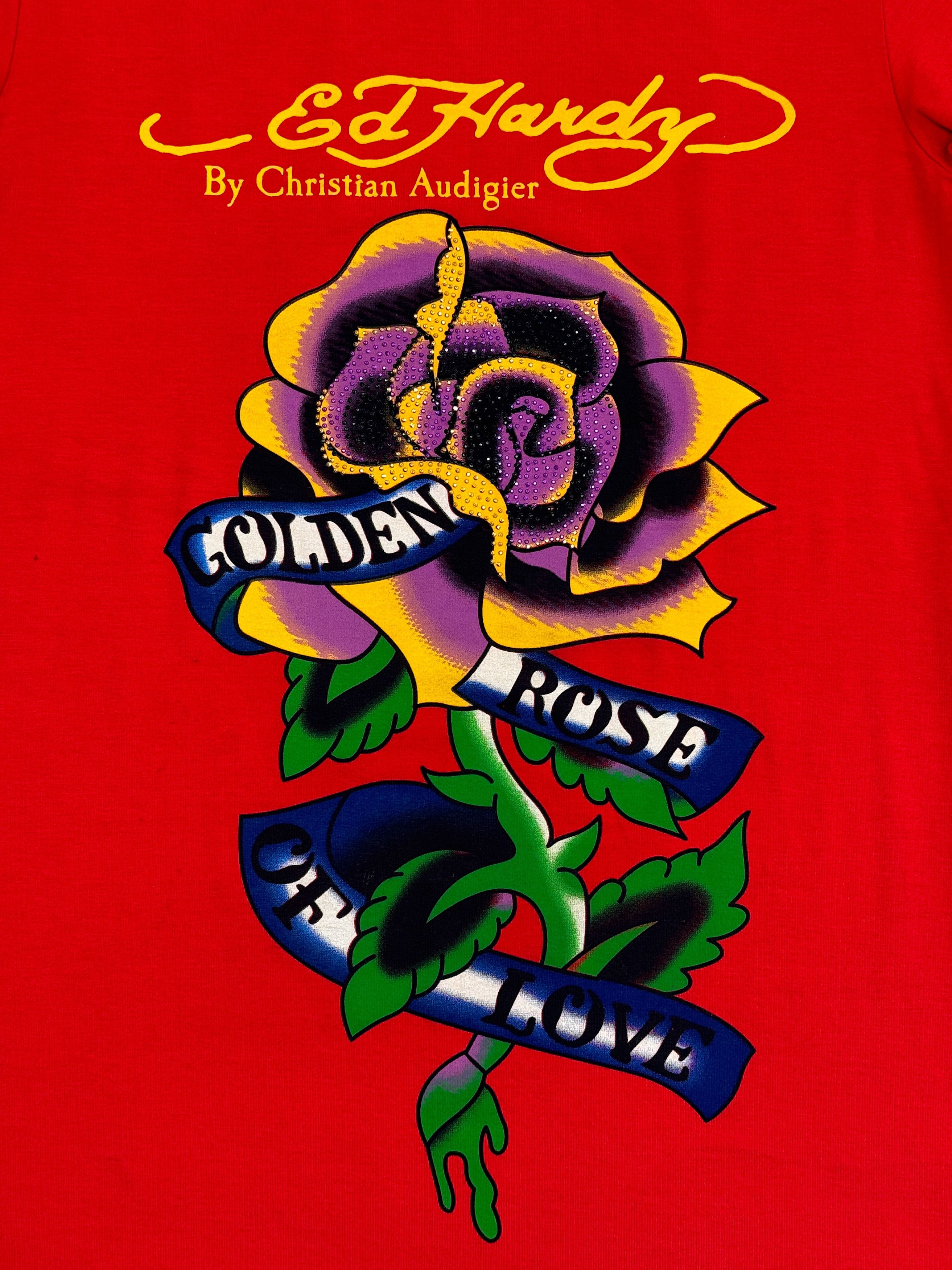 Christian Audigier × Ed Hardy Ed Hardy Mini Dress Tunica Golden Rose of Love Size M / US 6-8 / IT 42-44 - 6 Thumbnail