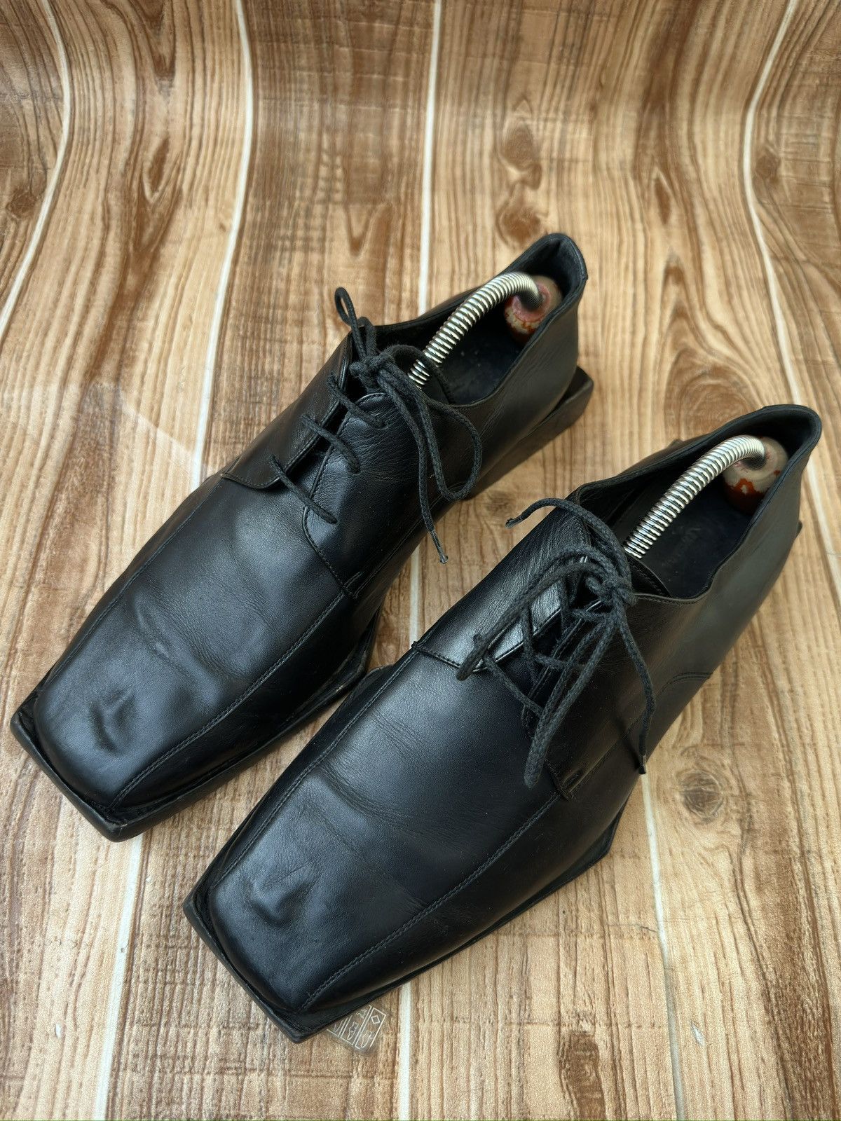 Balenciaga Block Rim Black Leather Square Derby Shoes