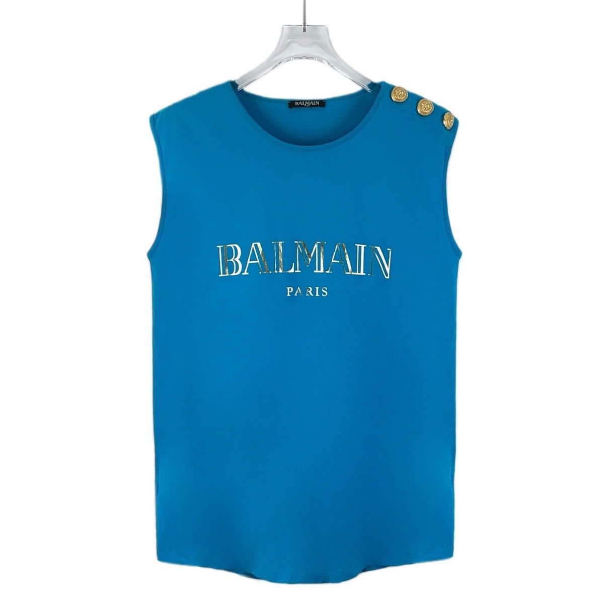 Balmain Balmain Blue Logo Gold Foil Cotton Sleeveless Vest K26WX Size XS / US 0-2 / IT 36-38 - 1 Thumbnail
