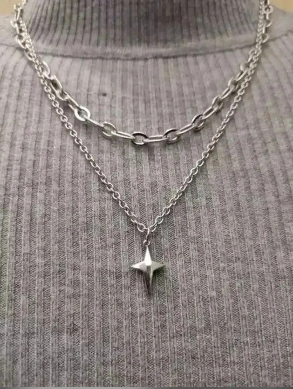 Jewelry Star Chain Necklace Punk Gothic Chrome Rock Size ONE SIZE - 1 Thumbnail