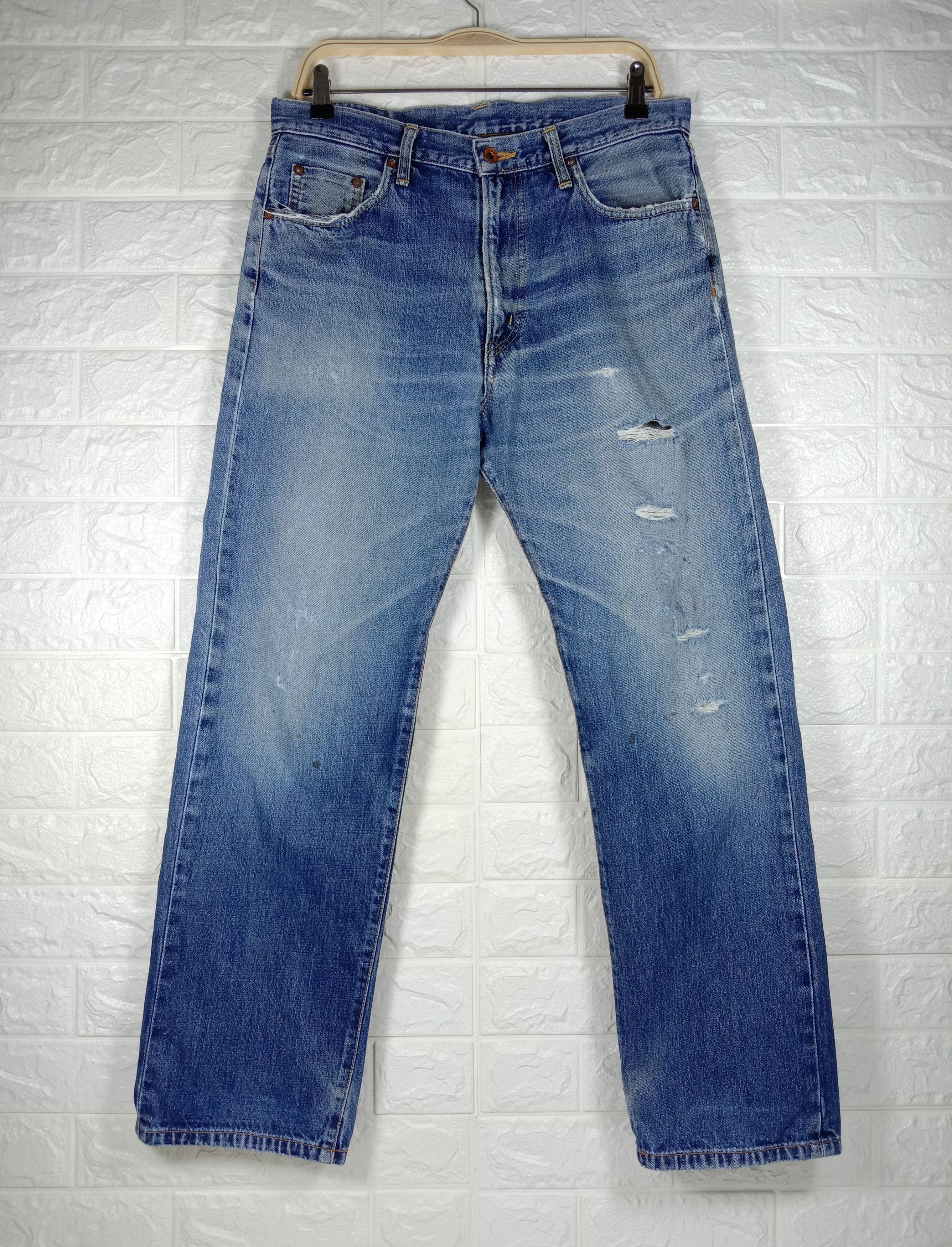 Edwin Vintage Edwin 505x Selvedge Orange Tab Distressed Jeans Size US 32 / EU 48 - 2 Thumbnail