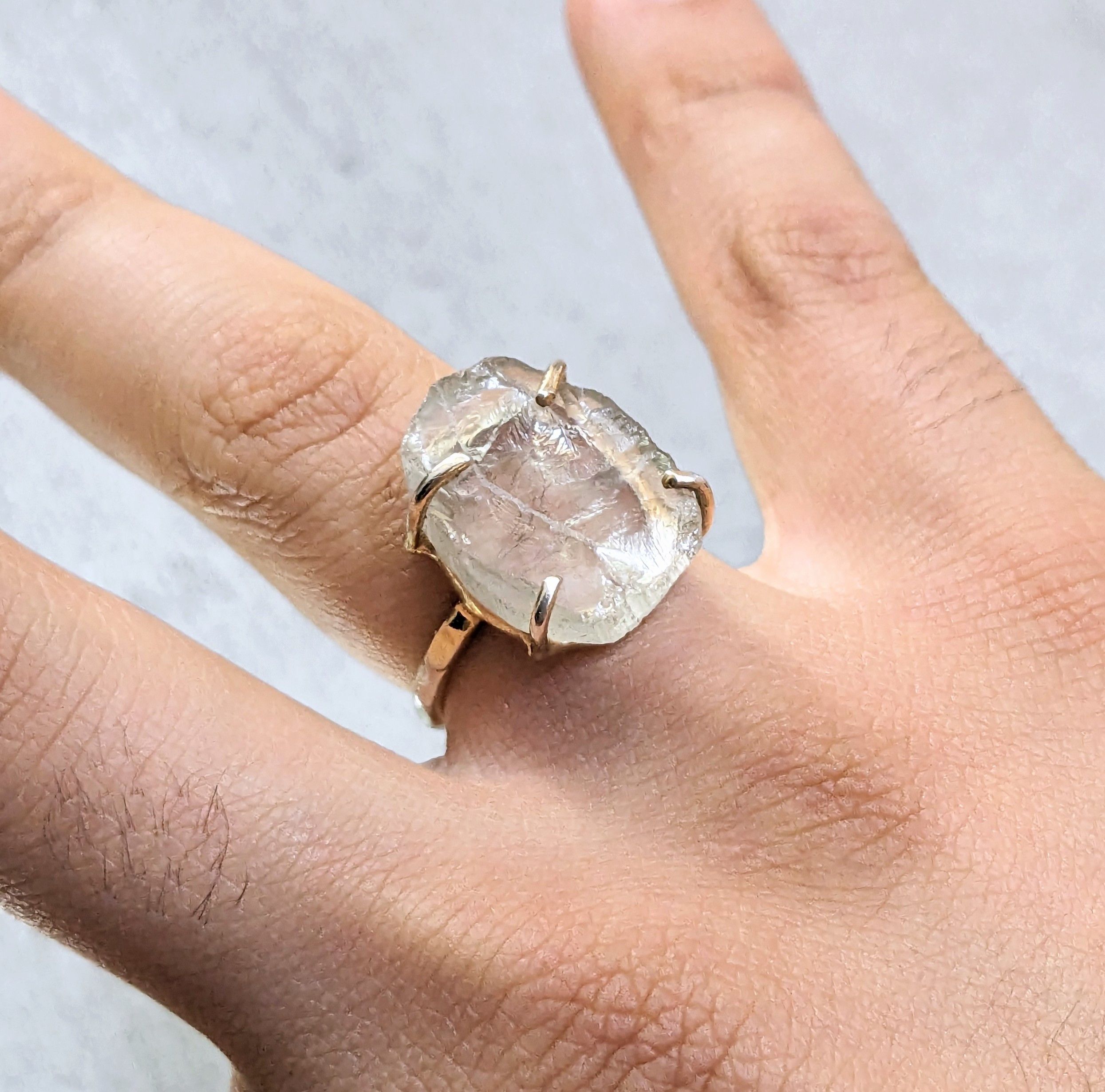 Jewelry Vintage Sterling Silver Ring Glass 7.75 Modern Gold Plated Size ONE SIZE - 13 Thumbnail