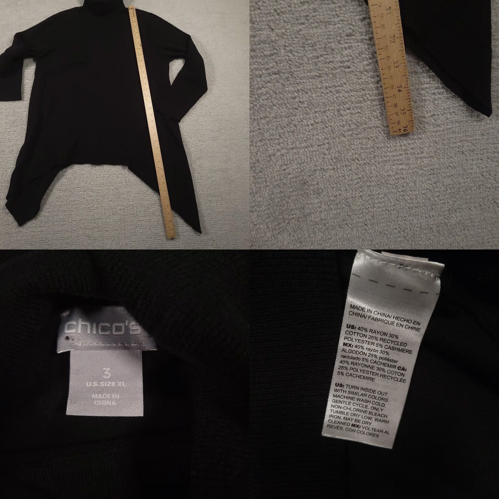 Vintage Chico's Sweater Womens XL Black Turtleneck Sharkbite Hem Tunic Size XL / US 12-14 / IT 48-50 - 8 Thumbnail