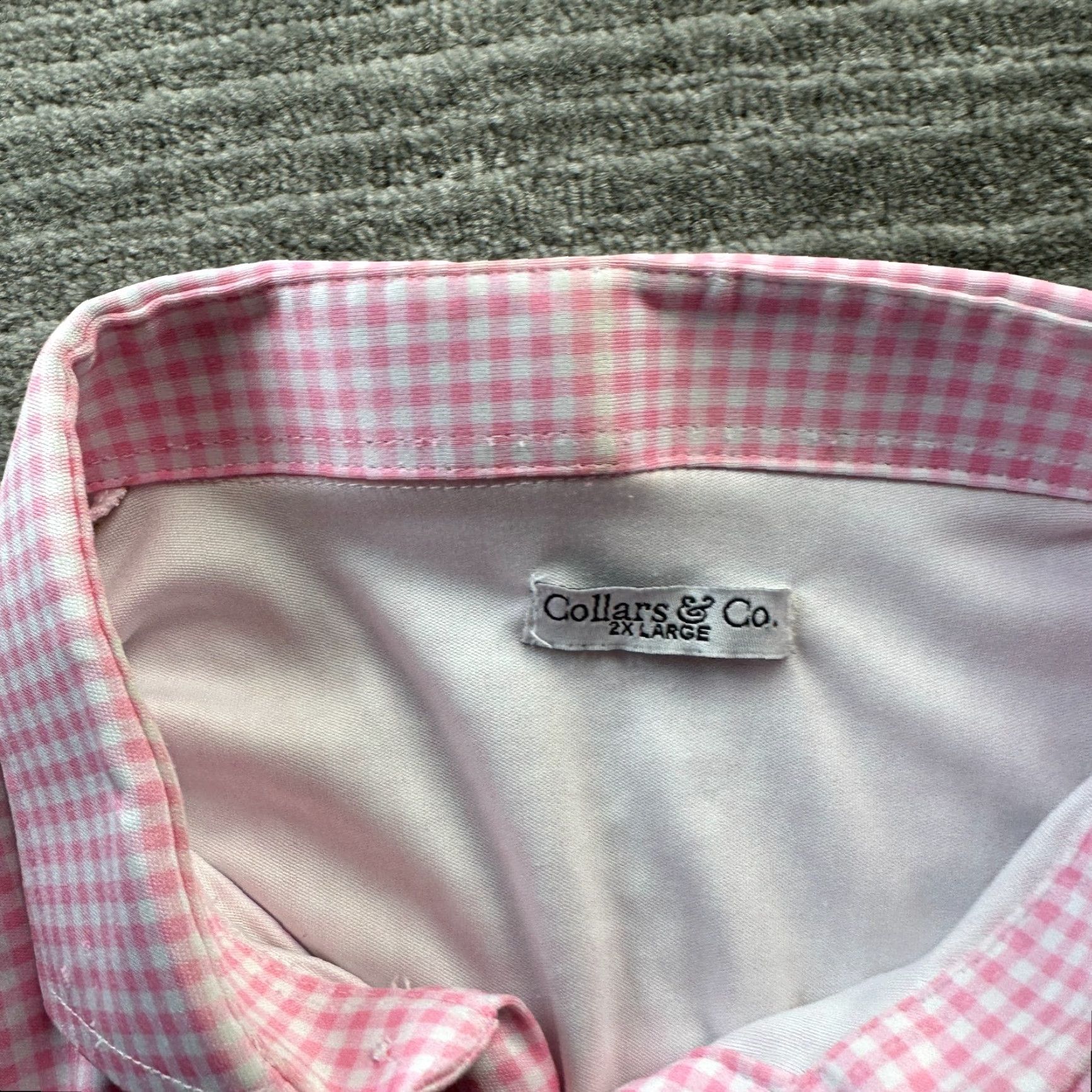 CO Collars & Co Polo Shirt Mens 2XL Pink Gingham Plaid Formal Dress Collar Size 48R - 5 Thumbnail