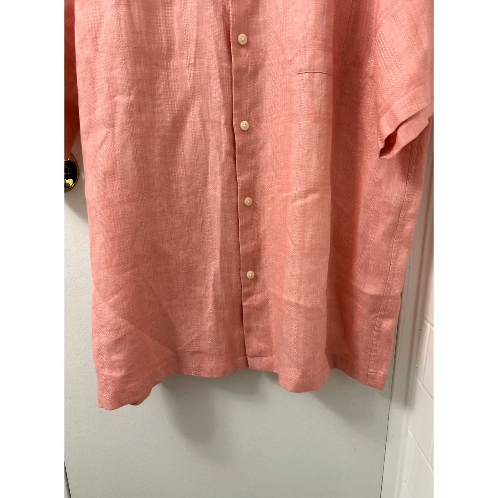 Tommy Bahama Tommy Bahama Shirt Mens XL Pink 100% Linen Plaid Button-Down Pocket Short Sleeve Size US XL / EU 56 / 4 - 3 Thumbnail