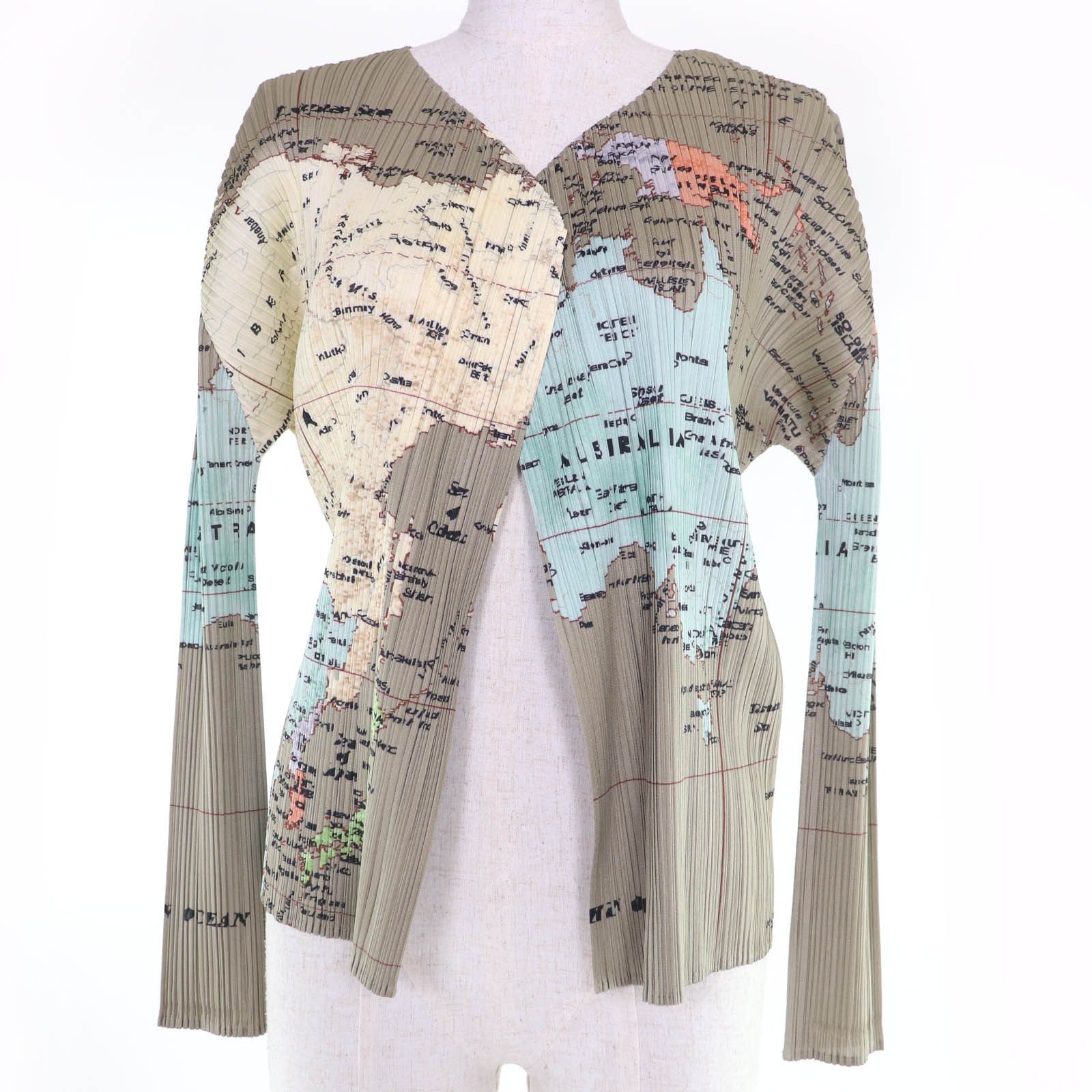Issey Miyake Issey Miyake Pleats Please World Map Polyester Cardigan Textile Tops PP81-J0594 DUTY FREE for USA Size ONE SIZE - 1 Thumbnail