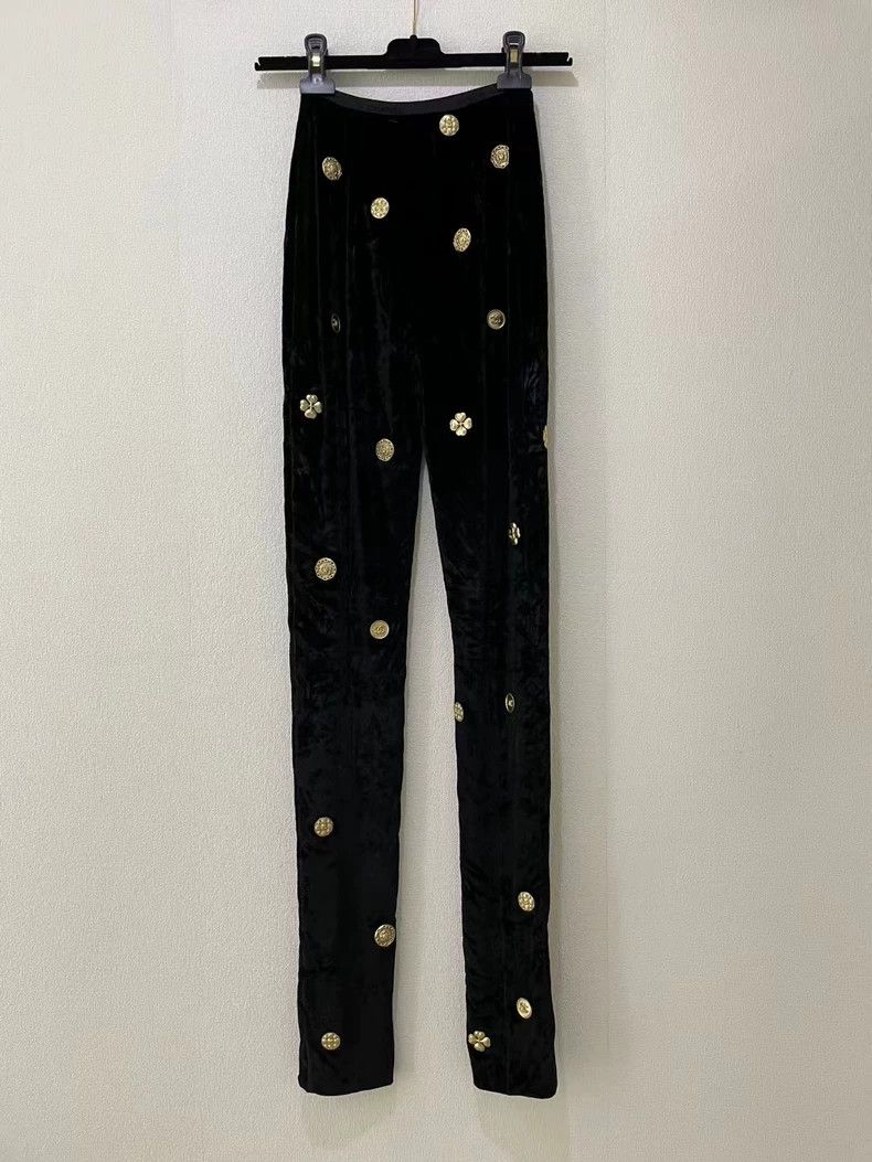 Chanel Chanel Black gold coin velvet leggings Size 42" / US 20 - 2 Thumbnail