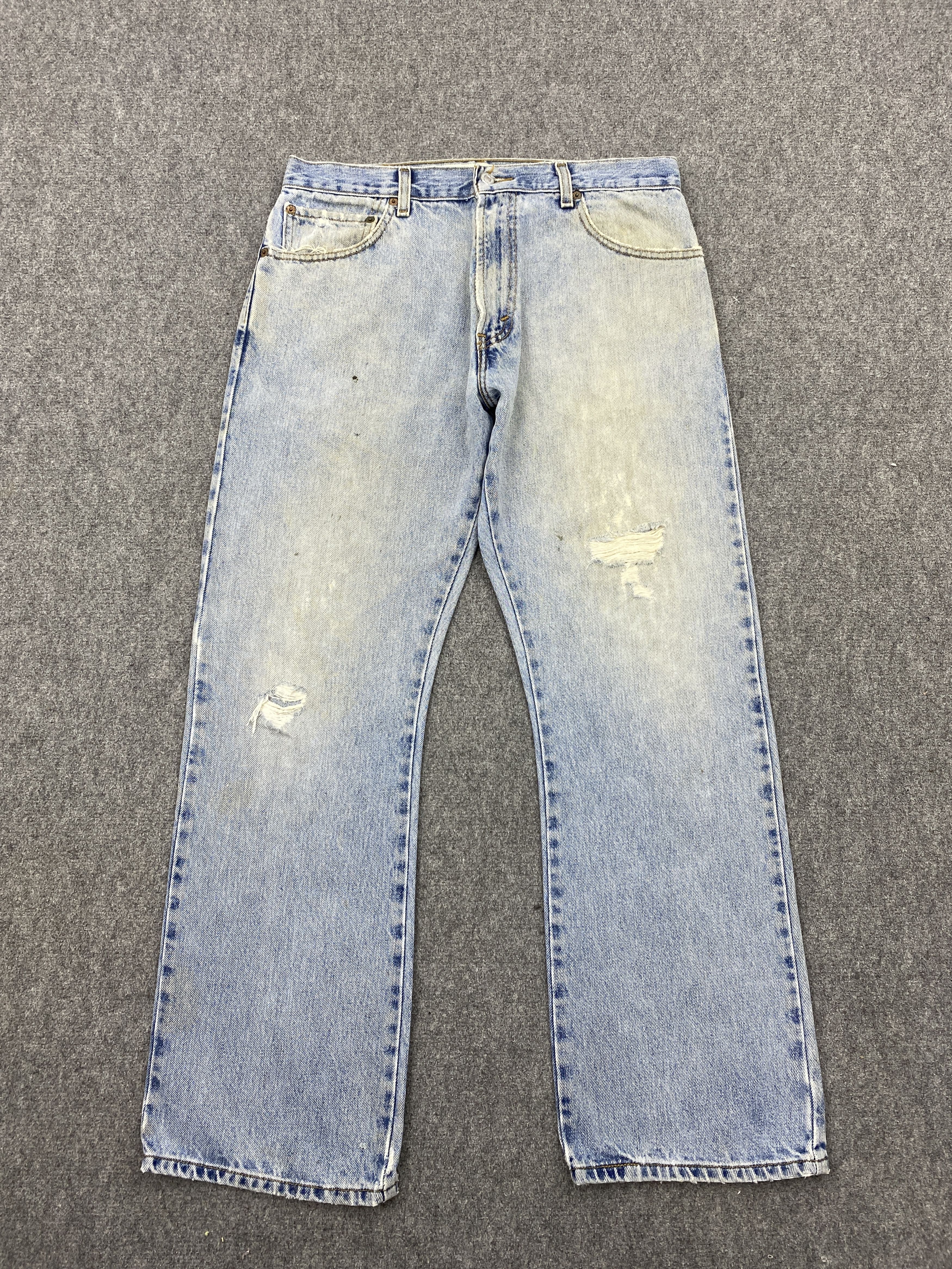 image of Vintage Levi's 517 Distressed Denim Flared Bootcut Jeans in Blue Denim, Men's (Size 33)