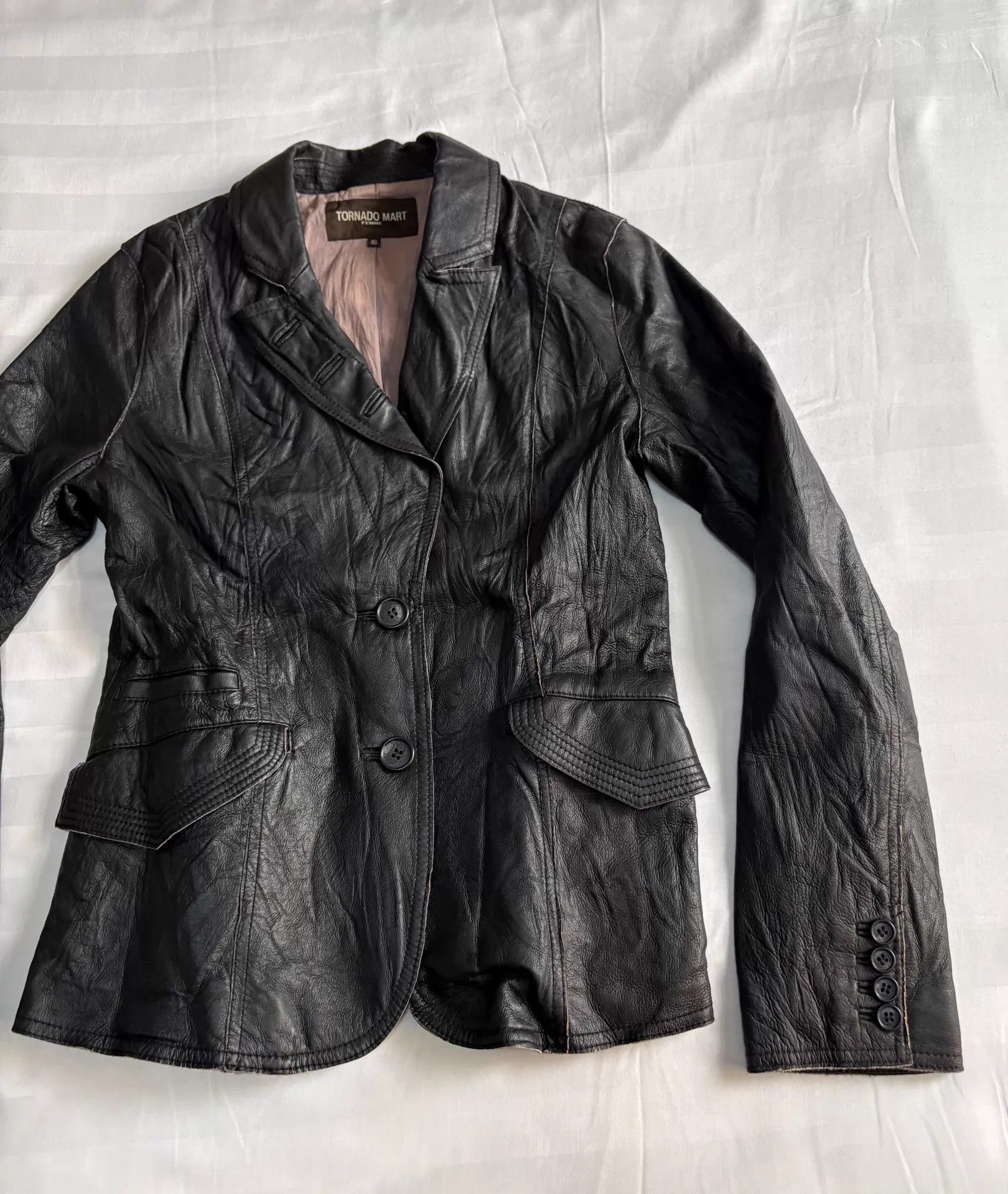 Tornado Mart Tornado Mart vintage blazer leather jacket wrinkled cut Size S / US 4 / IT 40 - 4 Thumbnail