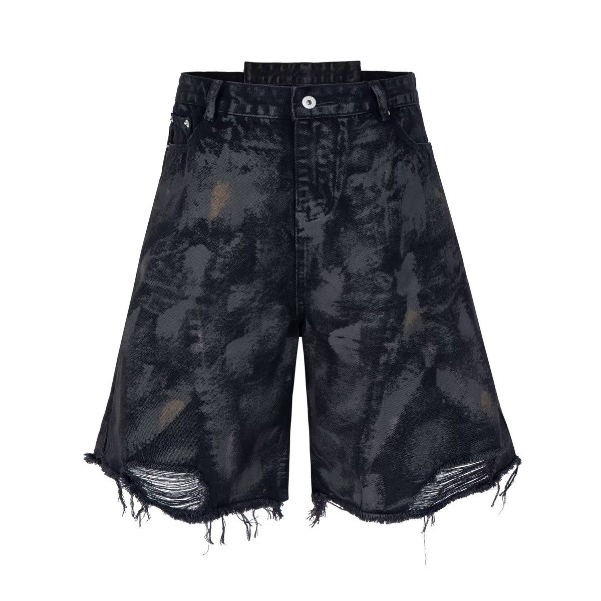 Other Designer Washed Y2k Hole Black Tassel Denim Shorts Size US 34 / EU 50 - 1 Thumbnail