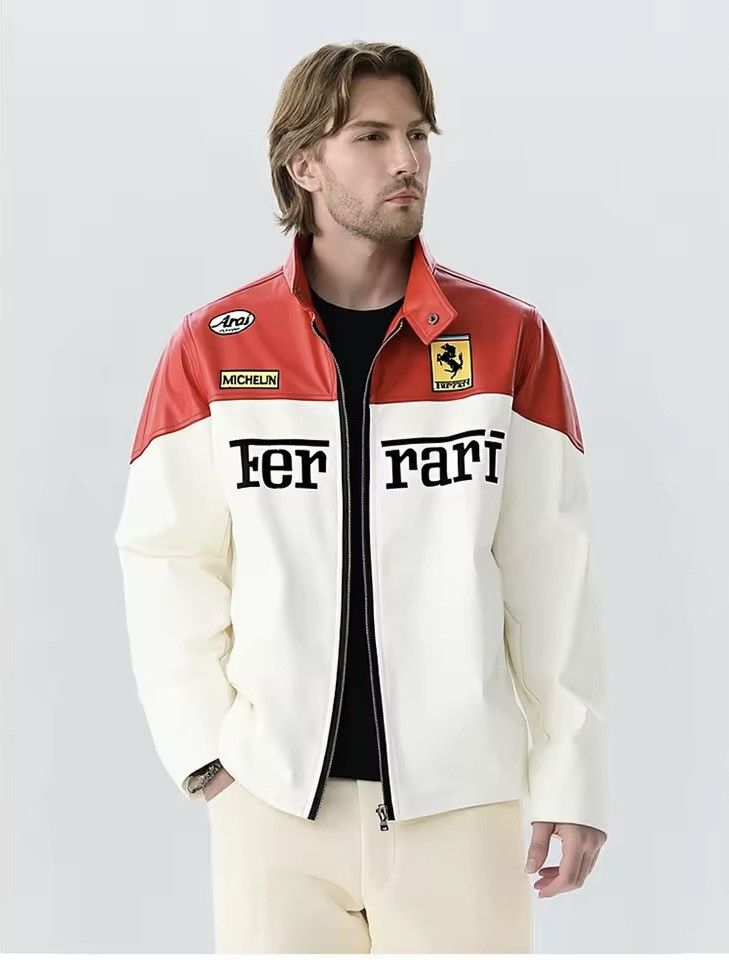 Ferrari Ferrari Racing leather jacket big central logo vintage style ...