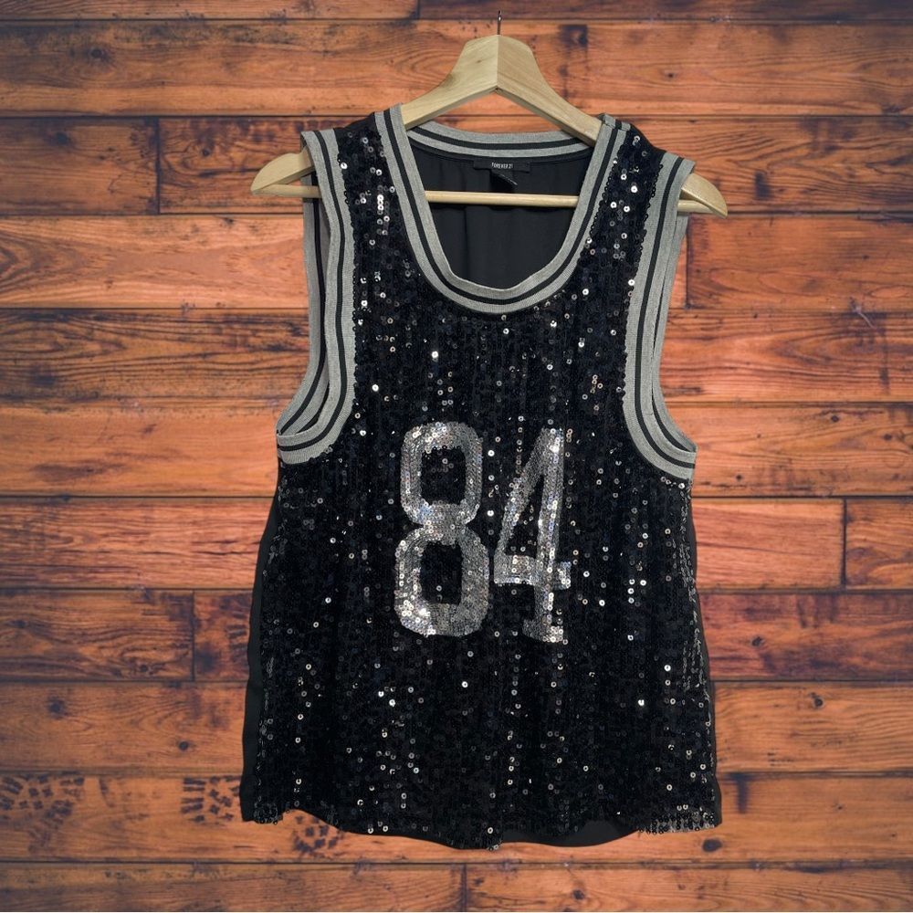 Forever 21 Forever 21 Sequined Black "84" Jersey Tank Top Medium Size M / US 6-8 / IT 42-44 - 1 Thumbnail