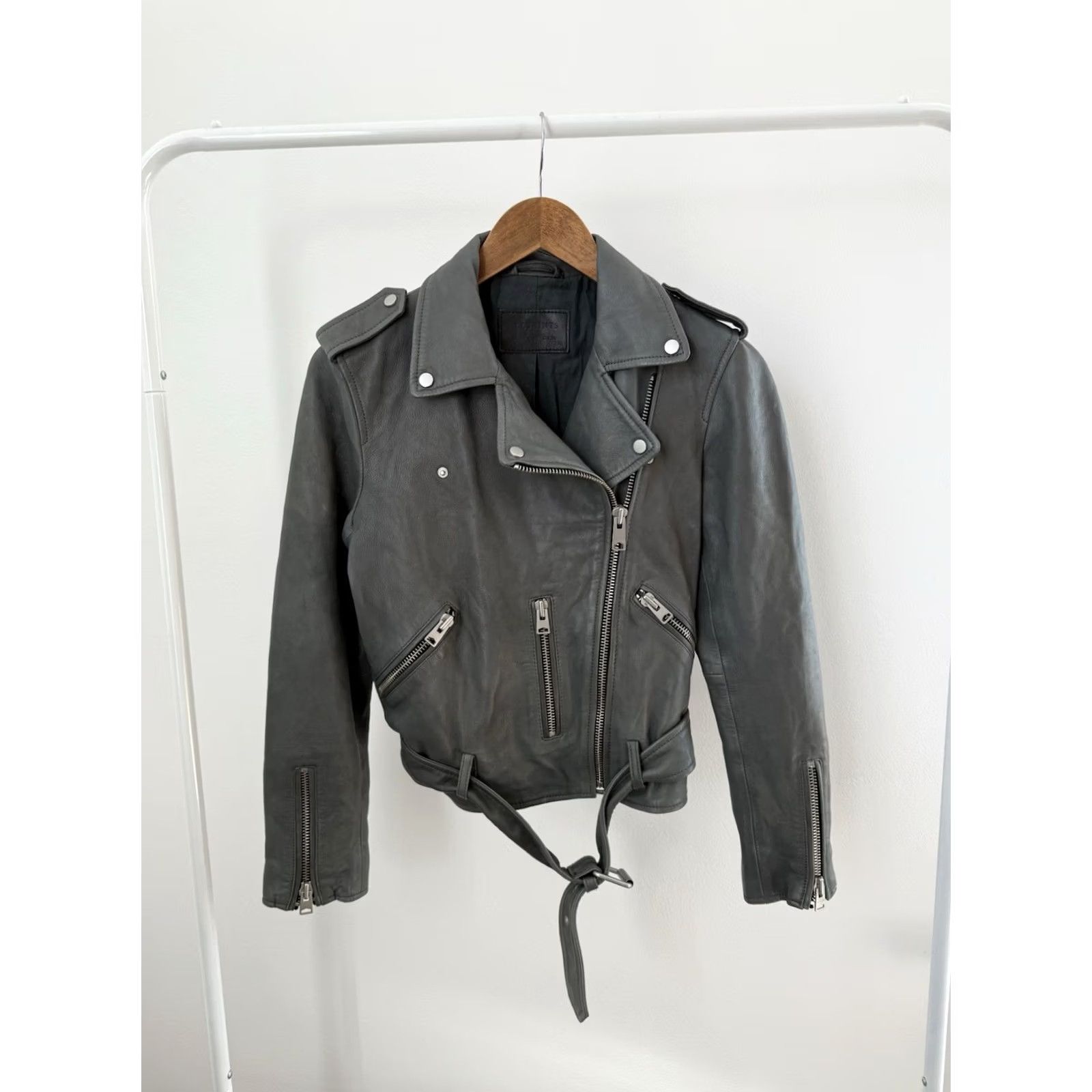 Allsaints AllSaints Balfern Leather Jacket Womens Motorcycle Gray Y2K Size M Regular XS? Size M / US 6-8 / IT 42-44 - 2 Thumbnail