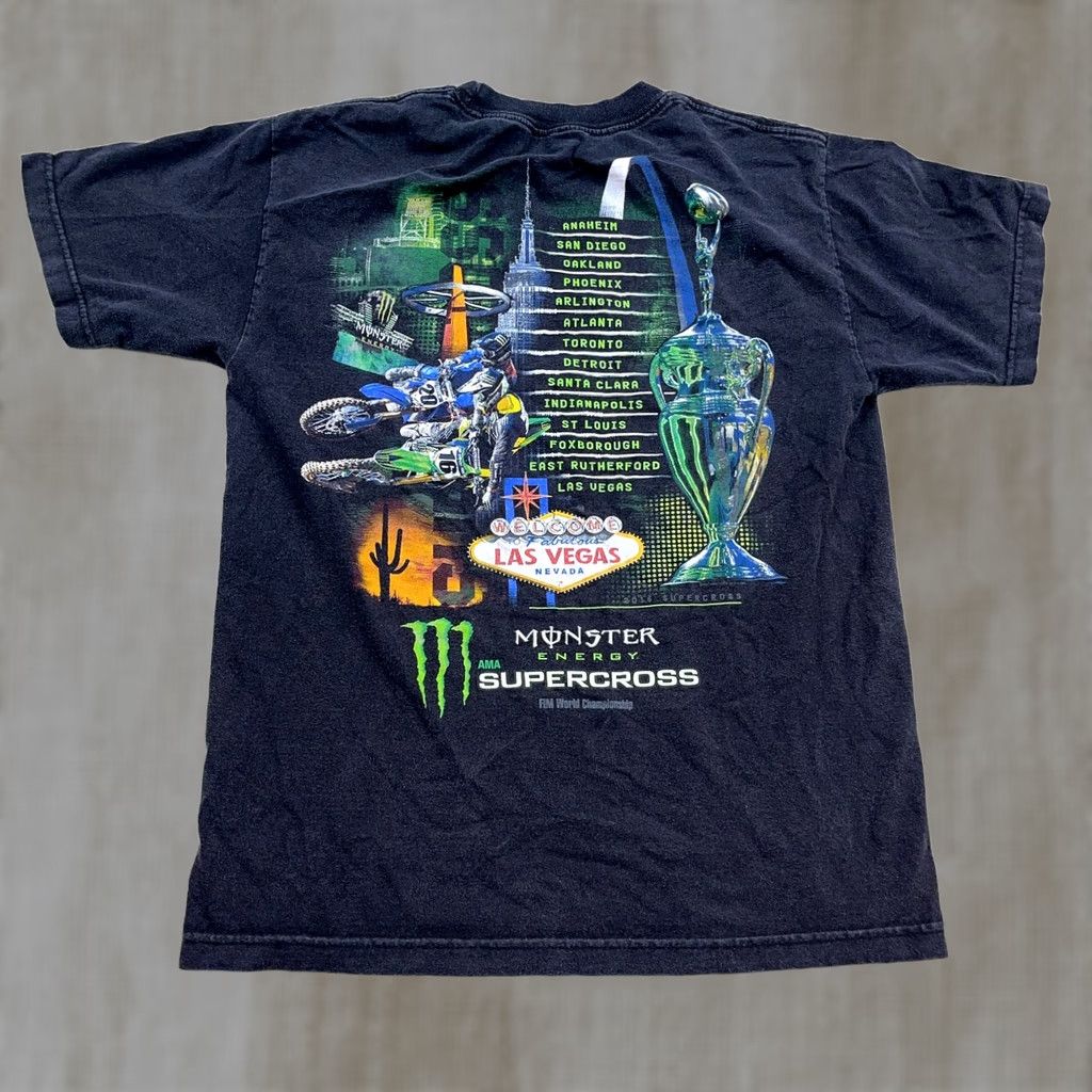 Vintage VINTAGE AL Style Supercross Shirt Men M Black Graphic Print Tee 90s Grunge Las Vegas Monster Energy Logo Shirt Mens Size US M / EU 48-50 / 2 - 1 Thumbnail