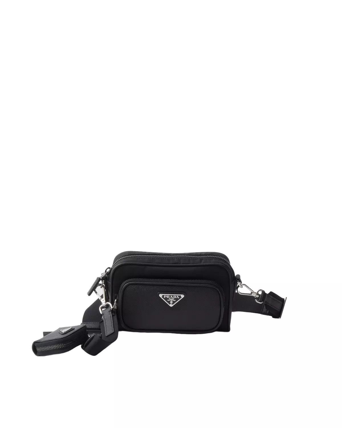 PRADA Black Re-Nylon Saffiano Leather Shoulder Bag New