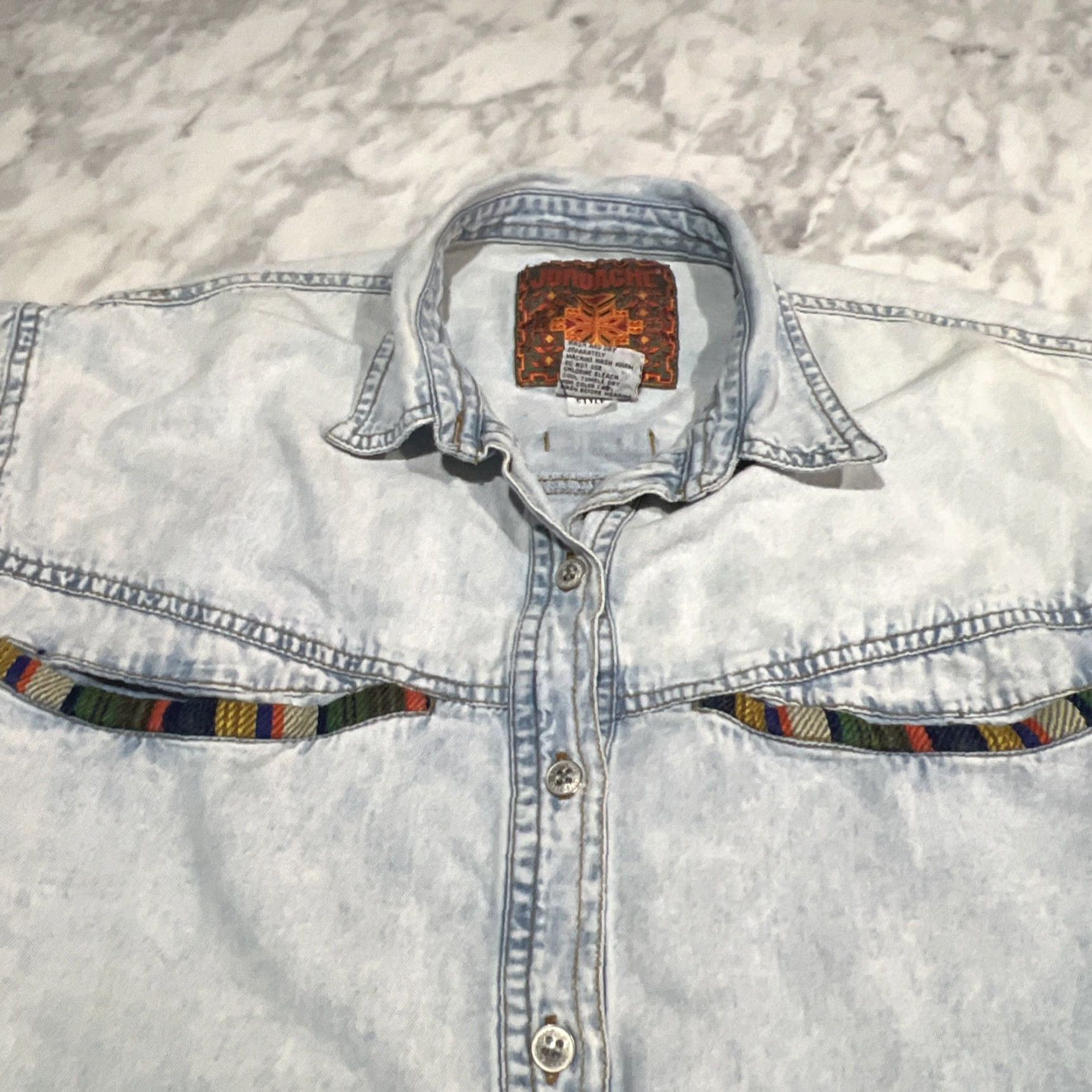 Jordache VINTAGE 80s Jordache Chambray Shirt Women M Southwestern Jean Acid Wash Western Shirt Mens? Size M / US 6-8 / IT 42-44 - 3 Thumbnail
