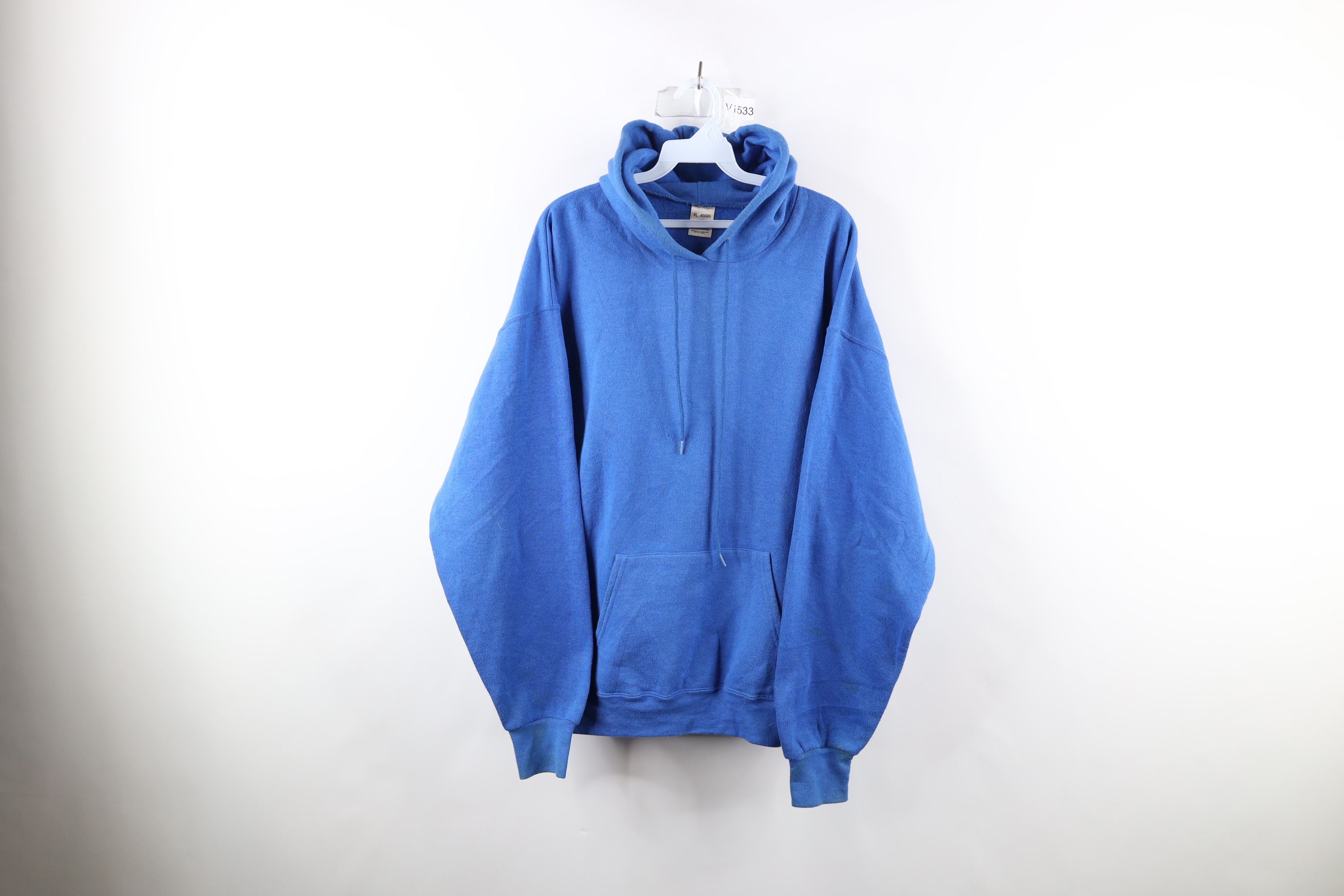 Image of Vintage 90's Streetwear Blank Hoodie Sweatshirt Royal Blue, Men's (Size XL)