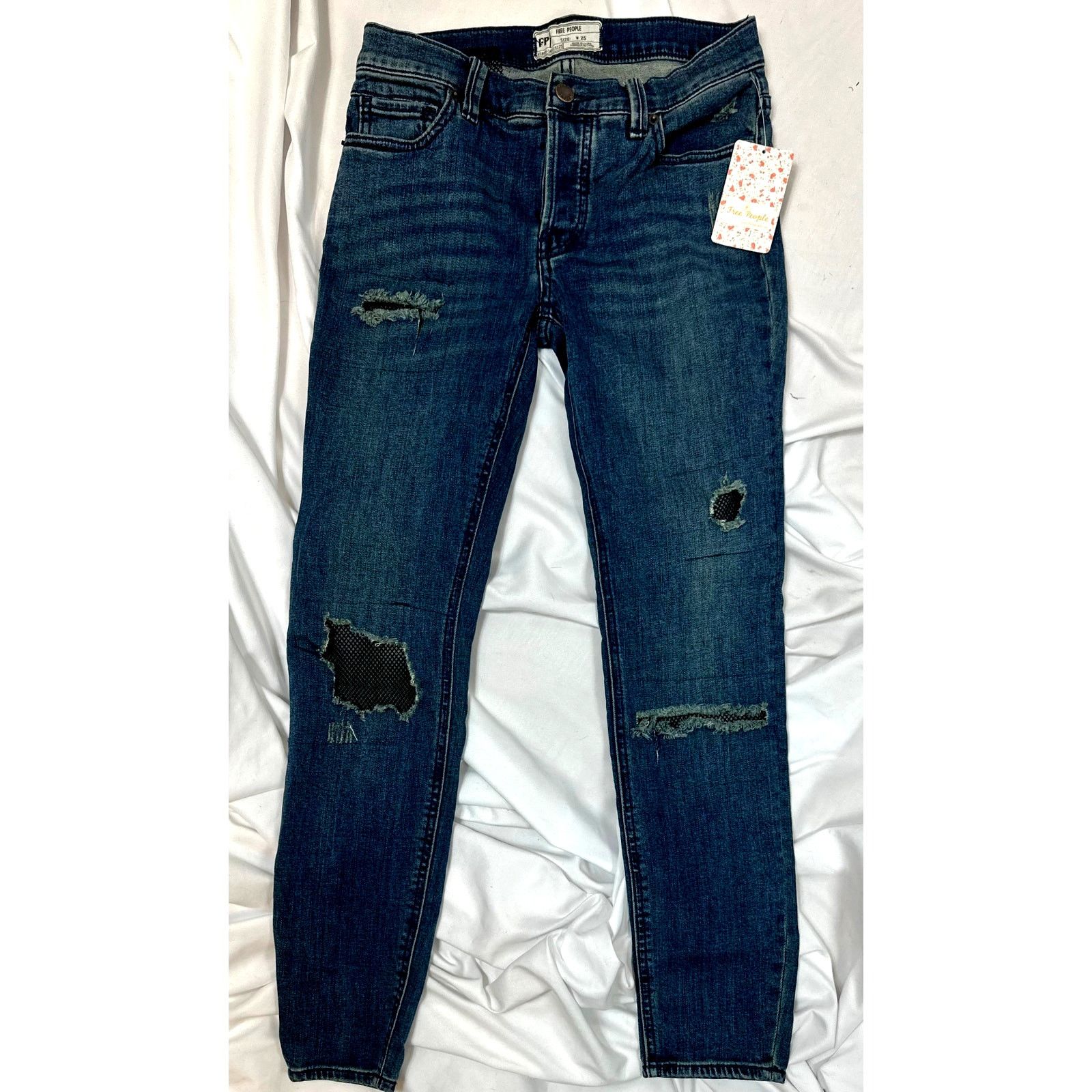 Free People Free People Fishnet-Inlet Skinny Jeans Tupelo Blue 25 Size 25" / US 0 / IT 36 - 10 Thumbnail