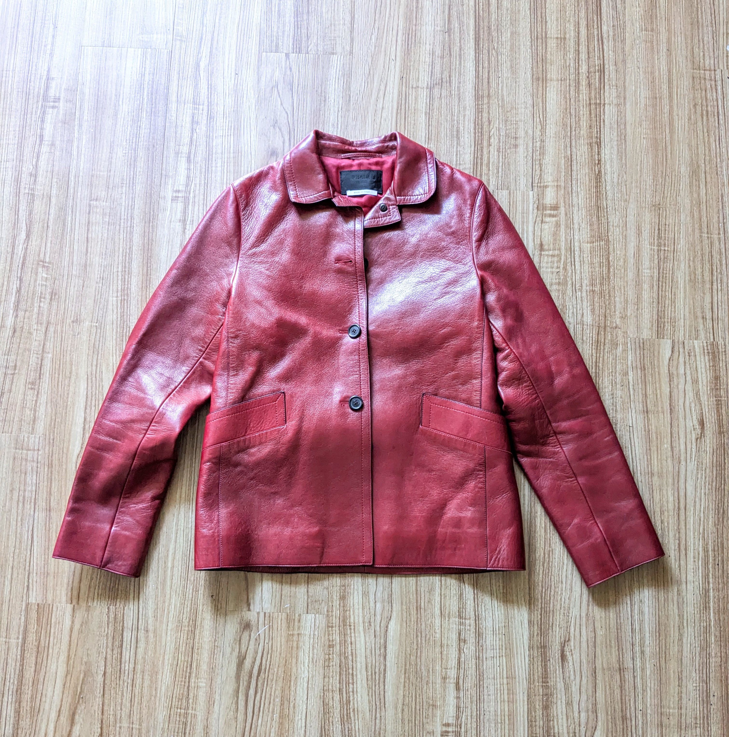 Prada Prada Leather Jacket Red 44 Button Blazer Coat Size M / US 6-8 / IT 42-44 - 1 Thumbnail