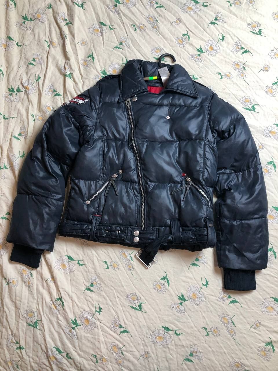 Miss Sixty Black Puffer Moto Jacket Asymmetric Zip Biker Y2K