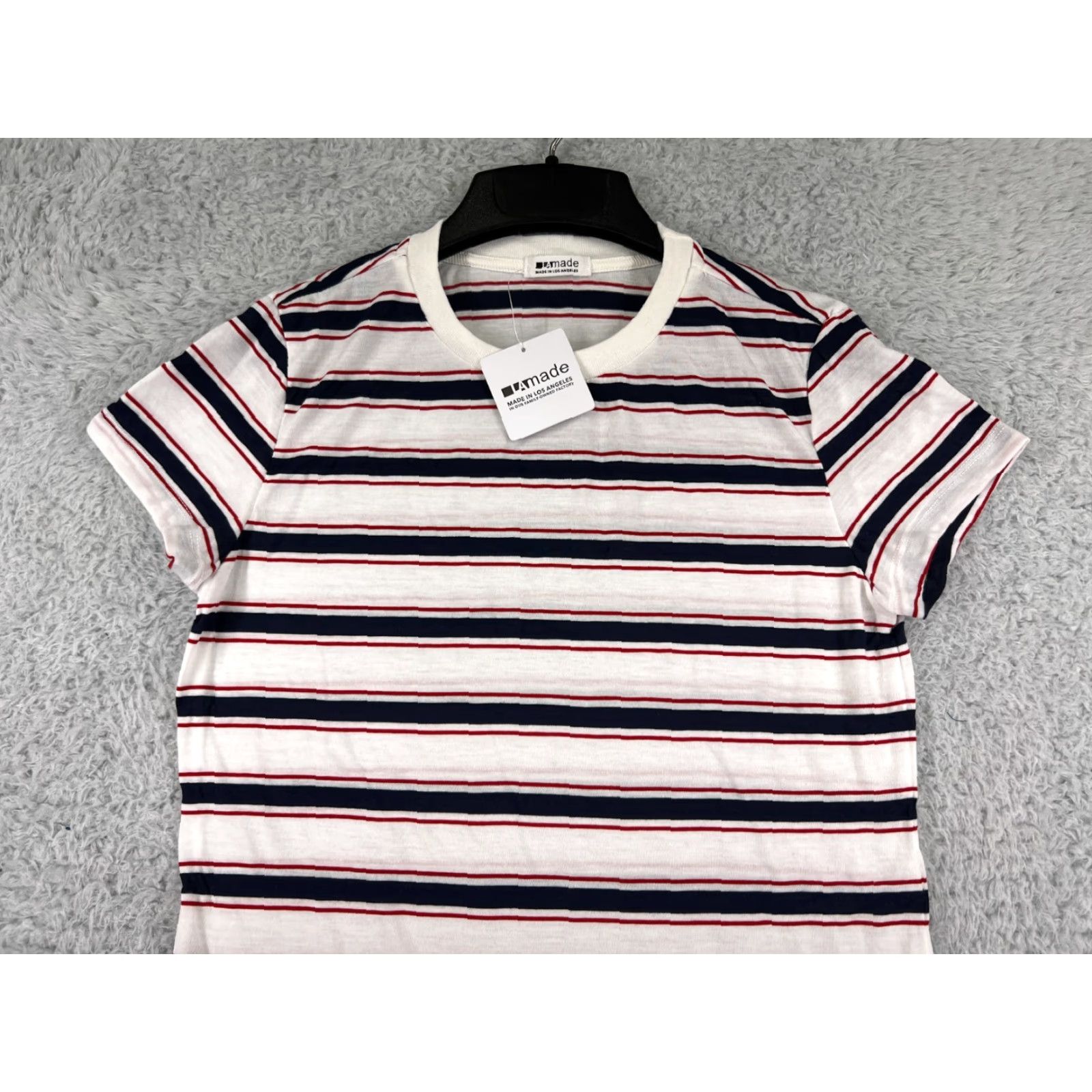 Vintage La Made Shirt Womens Small Red White Blue Striped Short Sleeve Polyester Blend Shirt Adult Small Red White Blue Striped Casual Women's T-Shirt Size S / US 4 / IT 40 - 4 Thumbnail