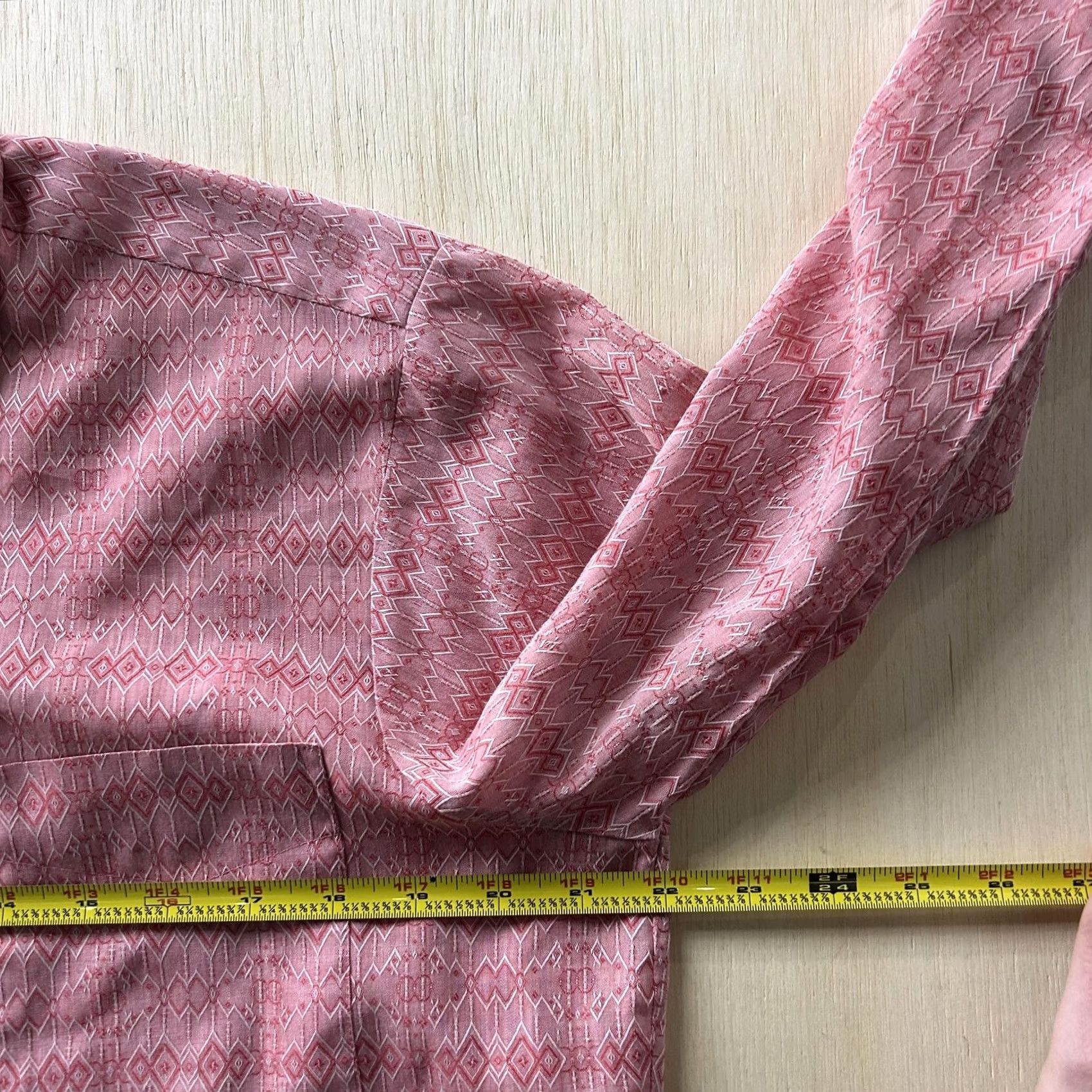Vintage VINTAGE Campus Dress Shirt Mens Pink Geometric Never Iron Long Sleeve 15.5 32/33 Size 40R - 5 Thumbnail
