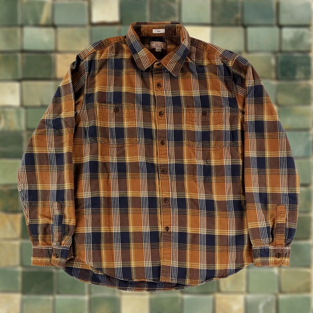 Wallace & Barnes Wallace & Barnes Shirt Flannel Button Up Plaid Brown Blue Slim Fit Mens XL Multicolor Size US XL / EU 56 / 4 - 1 Thumbnail