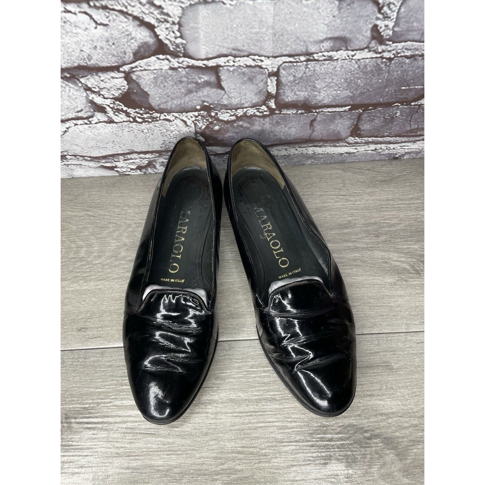 Other Maraolo Black Patent Leather Slip On Loafers Shoes Women Sz Size US 8 / IT 38 - 2 Thumbnail