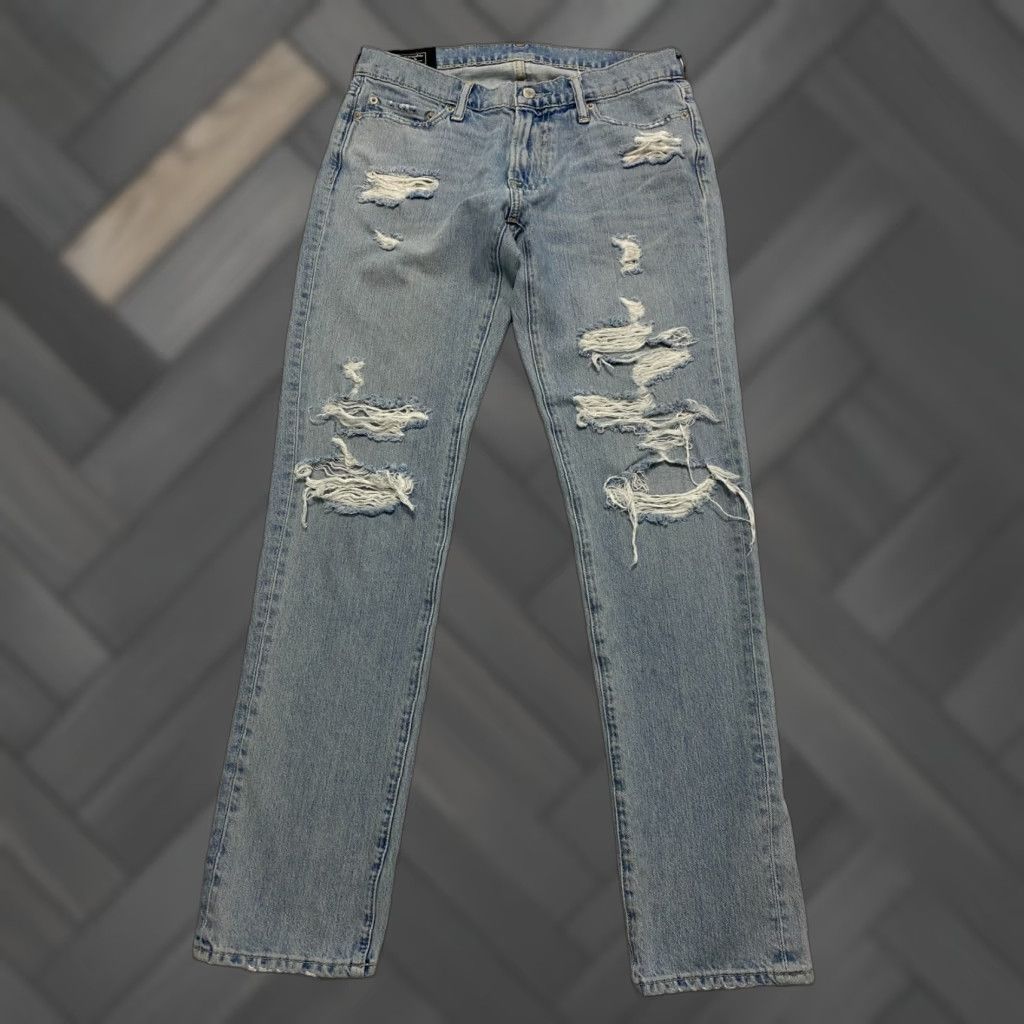 Abercrombie & Fitch Abercrombie & Fitch Langdon Slim Distressed Jeans 30x32 Men Blue Light Denim 5-Pocket Stretch Slim Straight Size US 30 / EU 46 - 1 Thumbnail