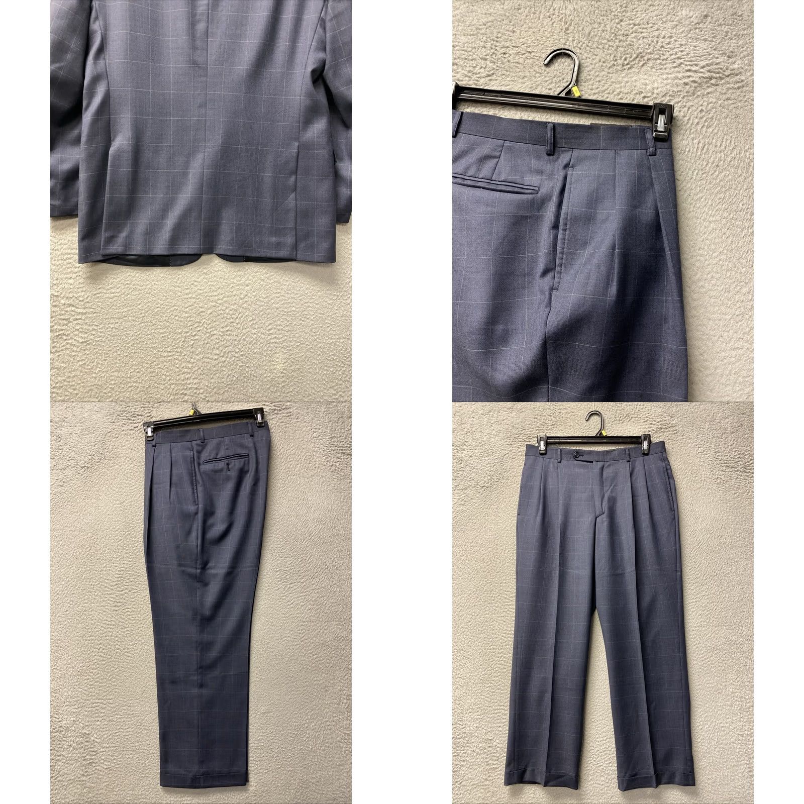 Jones New York Jones New York Suit Men’s 42R Dark Blue Check Wool 2 Piece Jacket Pants 34x30 Long Double-Vented Notch Lapel Regular Fit Wool Suit Set 0794 Size 42R - 9 Thumbnail
