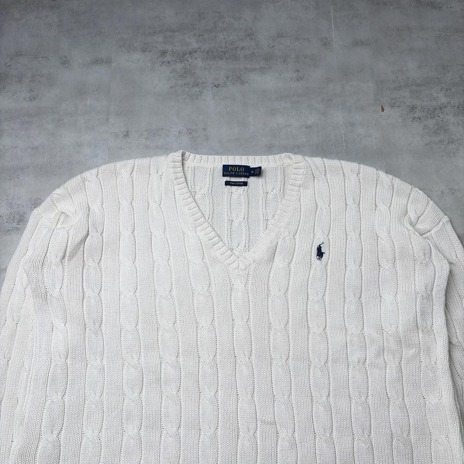 Polo Ralph Lauren Y2K White Polo Ralph Lauren Quilted Knit V-Neck Sweater Size M / US 6-8 / IT 42-44 - 2 Thumbnail