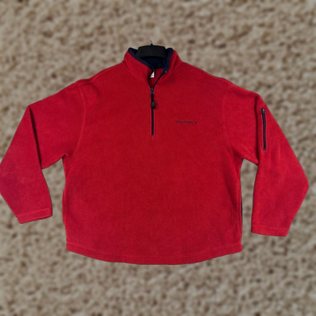 Old Navy Old Navy Mens Sweater Shirt Large Red 1/4 Zip Fleece Mock Neck Long Sleeve Polyester Embroidered Logo 90s? Size US L / EU 52-54 / 3 - 1 Thumbnail