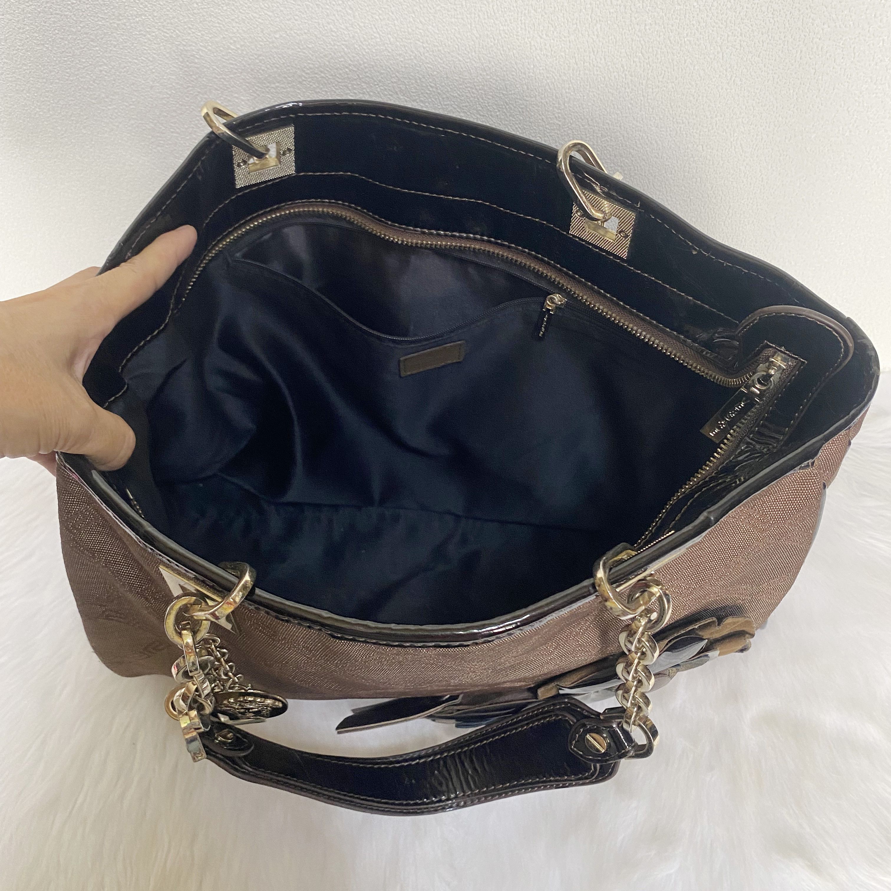 Versace Vintage Brown Black Greco Monogrammed Flower Applique Bag Size ONE SIZE - 11 Thumbnail