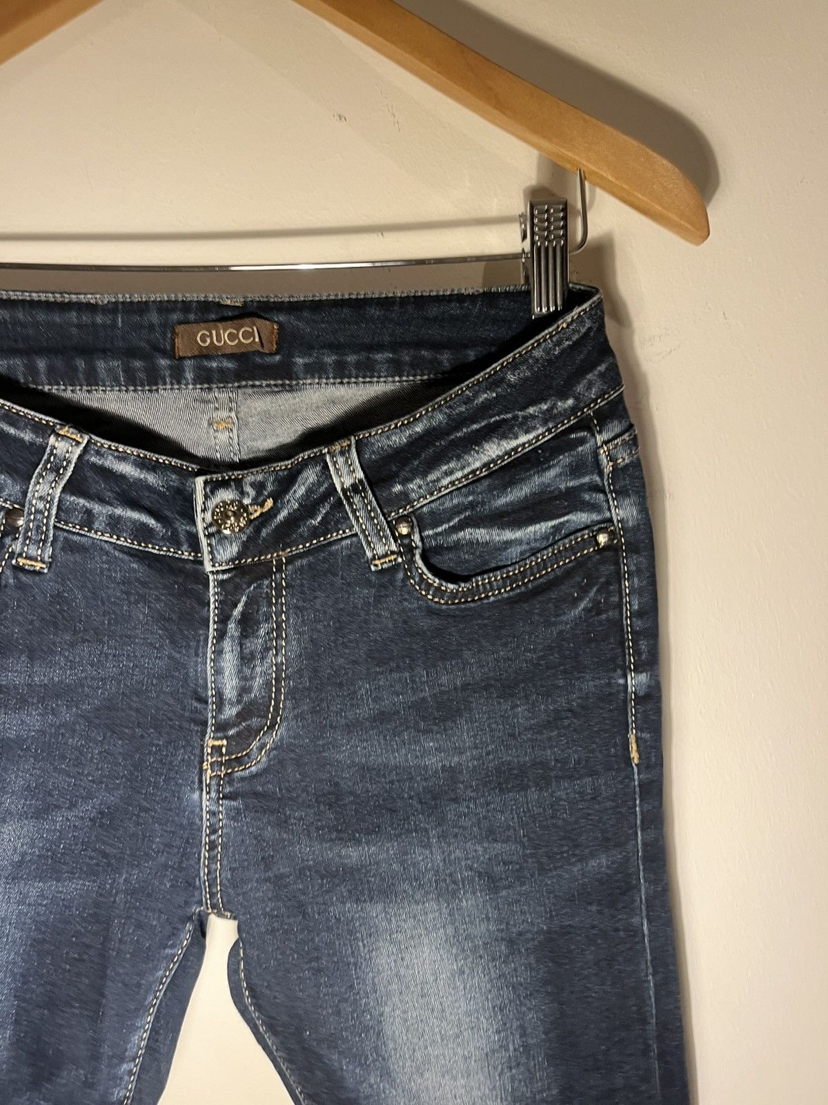 Gucci Gucci Blue Denim Slim-Fit Jeans Signature IT & Leather Detal Size 26" / US 2 / IT 38 - 3 Thumbnail