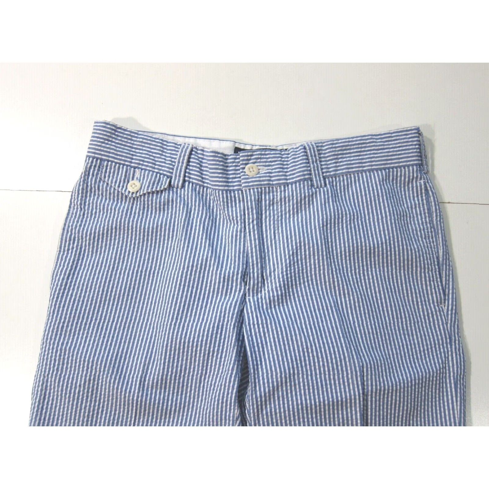 Polo Ralph Lauren VINTAGE Ralph Lauren Sport Bermuda Short Women 2 Flat Front Cotton Blue White Stripe Shorts, 31" Waist, 12" Inseam Size 24" / US 00 / IT 34 - 4 Thumbnail