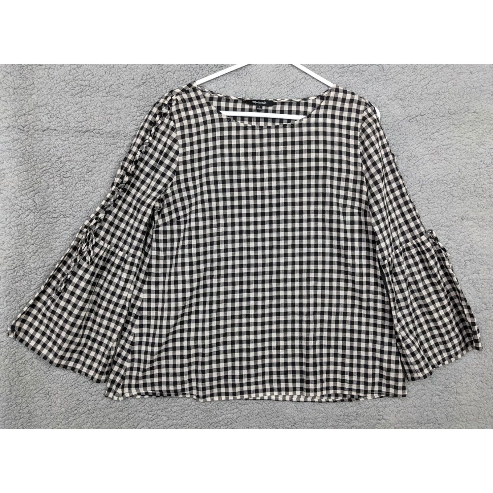 Madewell Madewell Button-Up Top Gingham Lace-Up Bell Sleeve 3/4 Multicolor Cotton M Womens Mens? Size M / US 6-8 / IT 42-44 - 2 Thumbnail