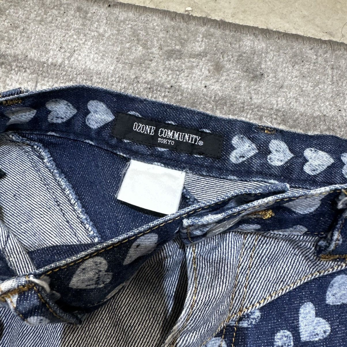 Hysteric Glamour 90s Ozone Community Distressed Heart Print Denim Maxi Skirt Size 24" / US 00 / IT 34 - 5 Thumbnail