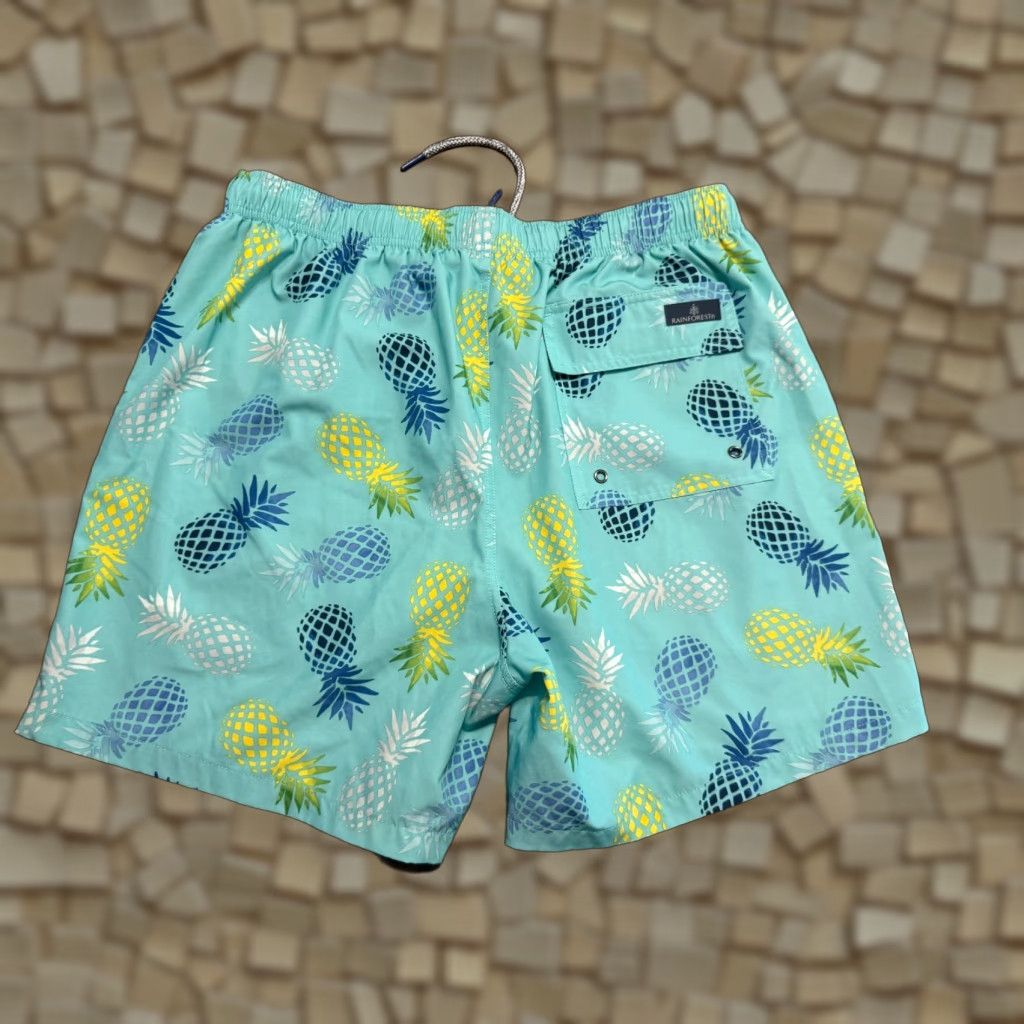Vintage Rainforest Shorts Mens Medium Swim Trunks Blue Green Yellow Tie Waist Pineapples Jeans? Size US 31 - 1 Thumbnail