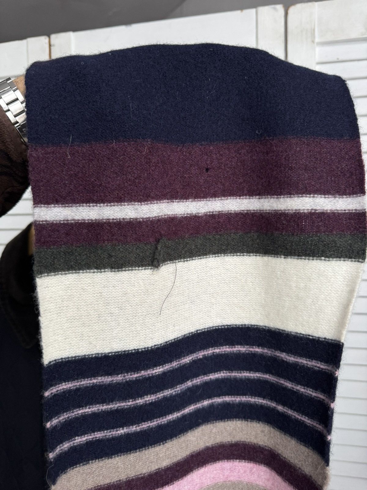 Barbour Barbour Striped Scarf Lambswool Navy Burgundy Long Size ONE SIZE - 8 Thumbnail