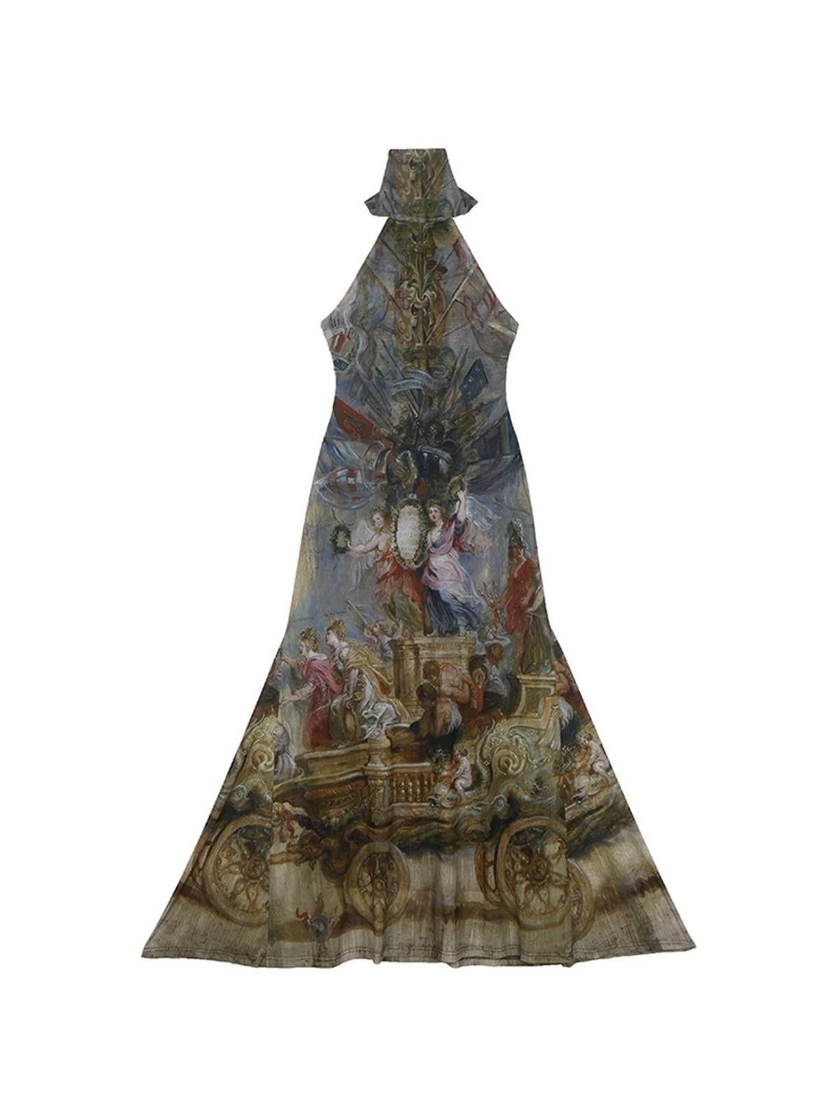 Japanese Brand Vintage Style Painting Print Halter Maxi Dress M Size M / US 6-8 / IT 42-44 - 5 Thumbnail