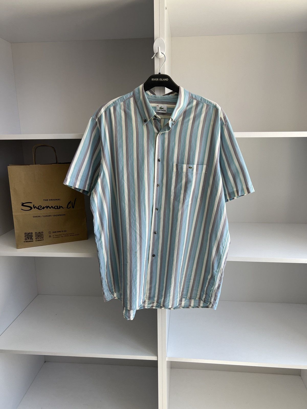 Lacoste × Vintage Vintage Lacoste Stripped Short sleeve Shirt Size US XL / EU 56 / 4 - 4 Thumbnail
