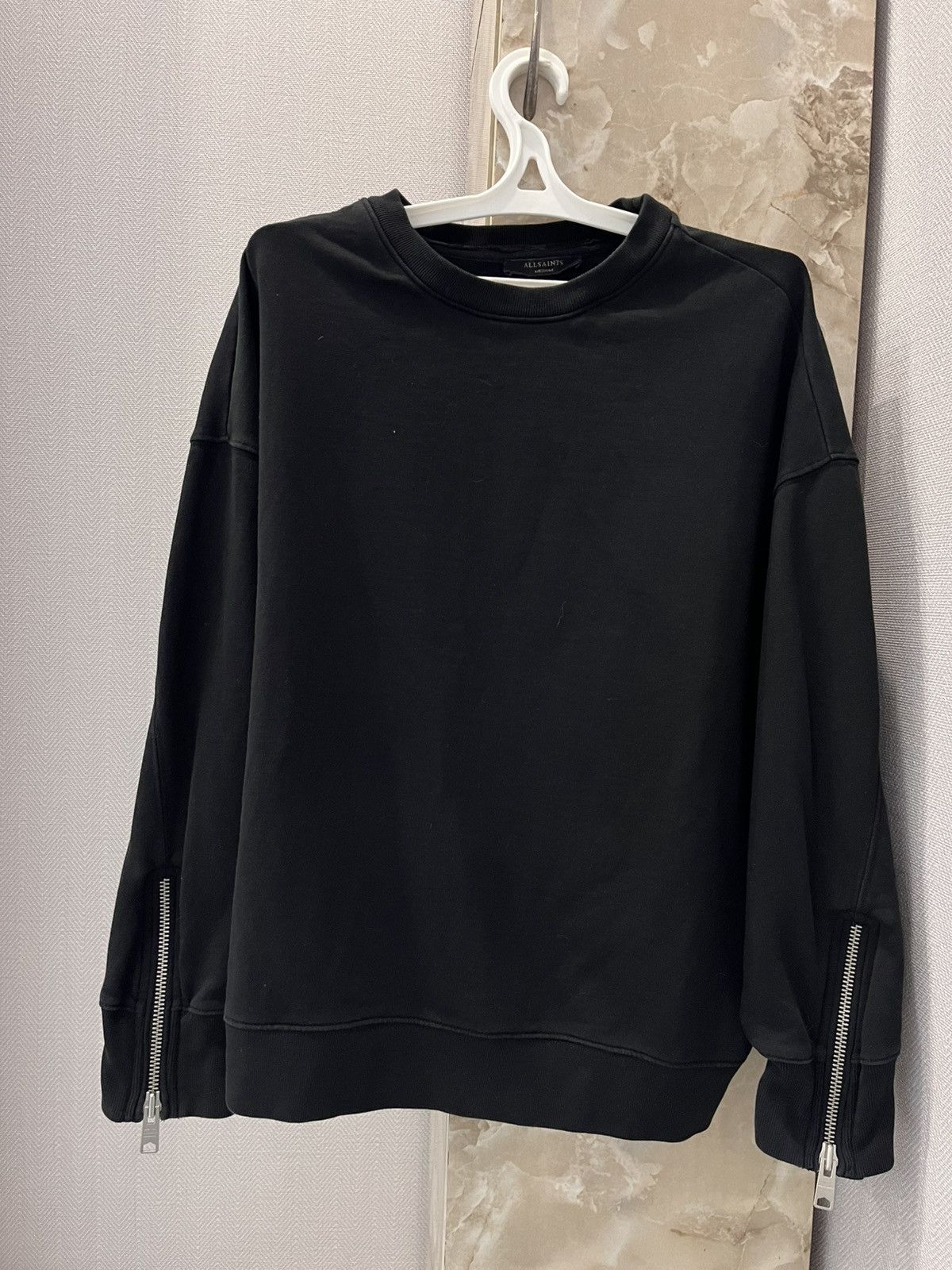 Allsaints × Designer Allsaints Sweatshirt Blank Black Crew neck Zipper Sleeve Size US M / EU 48-50 / 2 - 3 Thumbnail