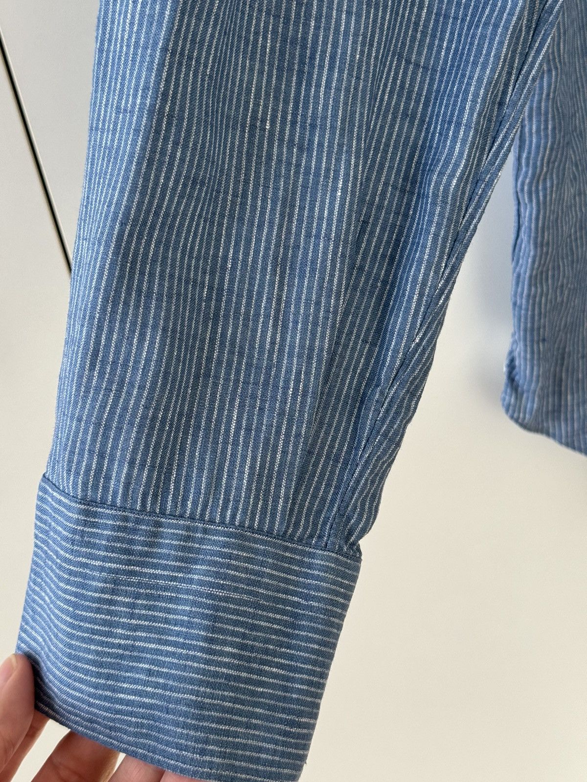 Loro Piana Arthur Arizona Blue Striped Aloe Linen Shirt XXL FAL1007 Size US XXL / EU 58 / 5 - 5 Thumbnail