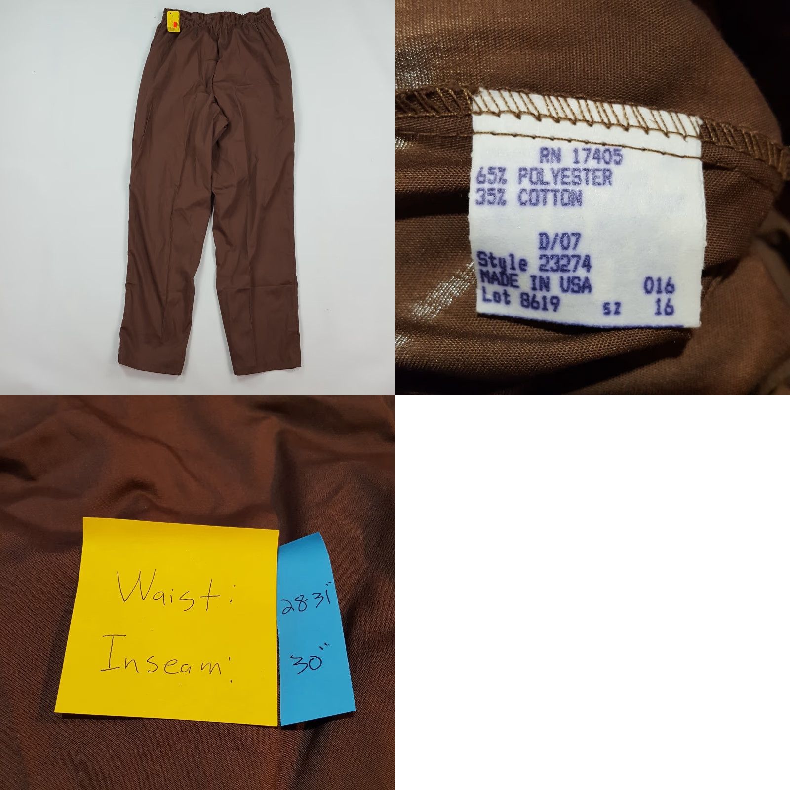 Vintage Vintage 80s Elastic Waist Relaxed Tapered Women's Size 16 Retro Lounge Pants Brown Maternity? No Size 38" / US 16 / IT 52 - 8 Thumbnail